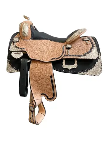 Custom Silver Show Saddle 224 featuring premium leather, custom silver trim, and elegant western craftsmanship.
