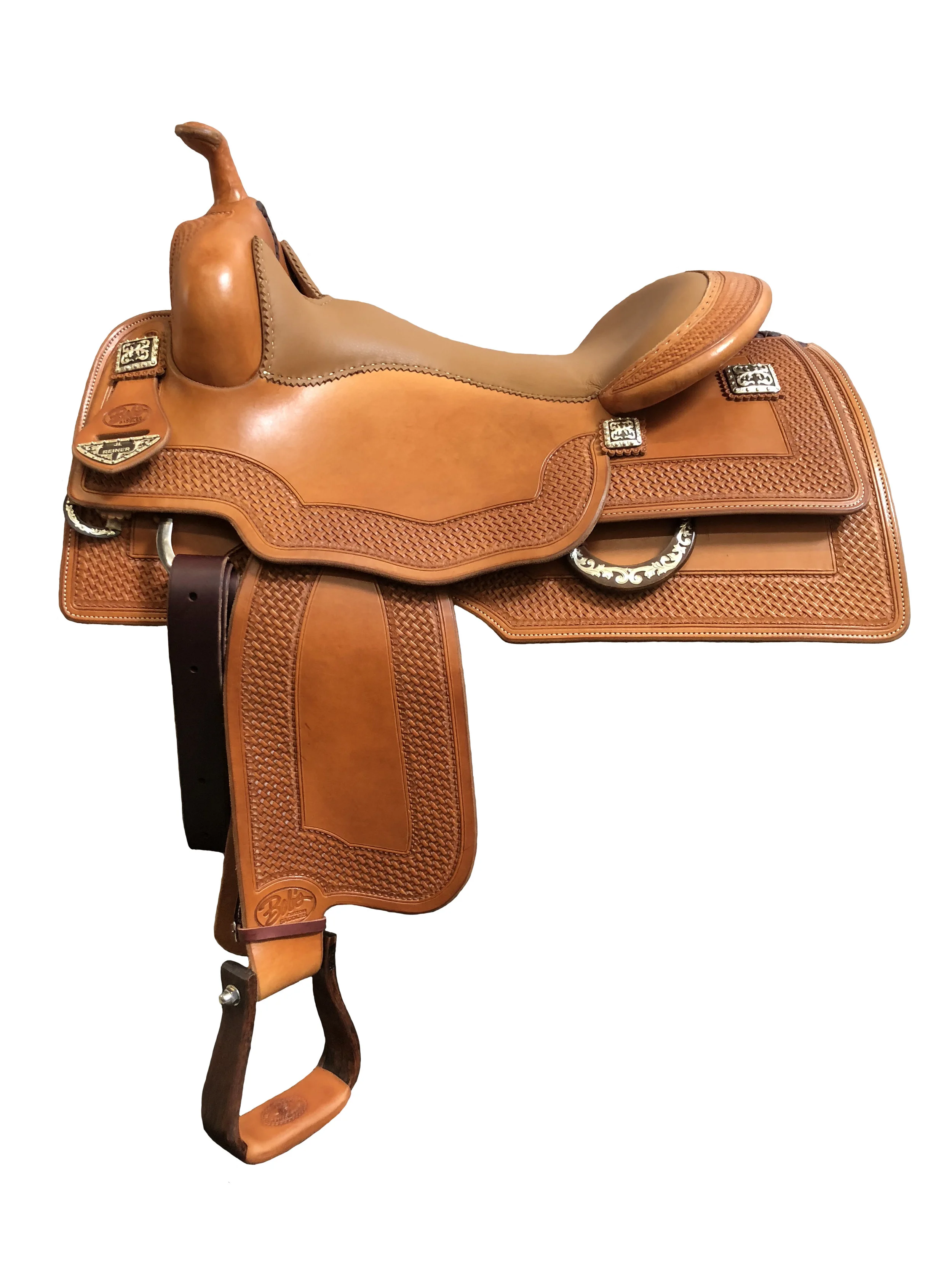 Jordan Larson Reiner 394 custom western saddle designed for competitive reining with premium craftsmanship.