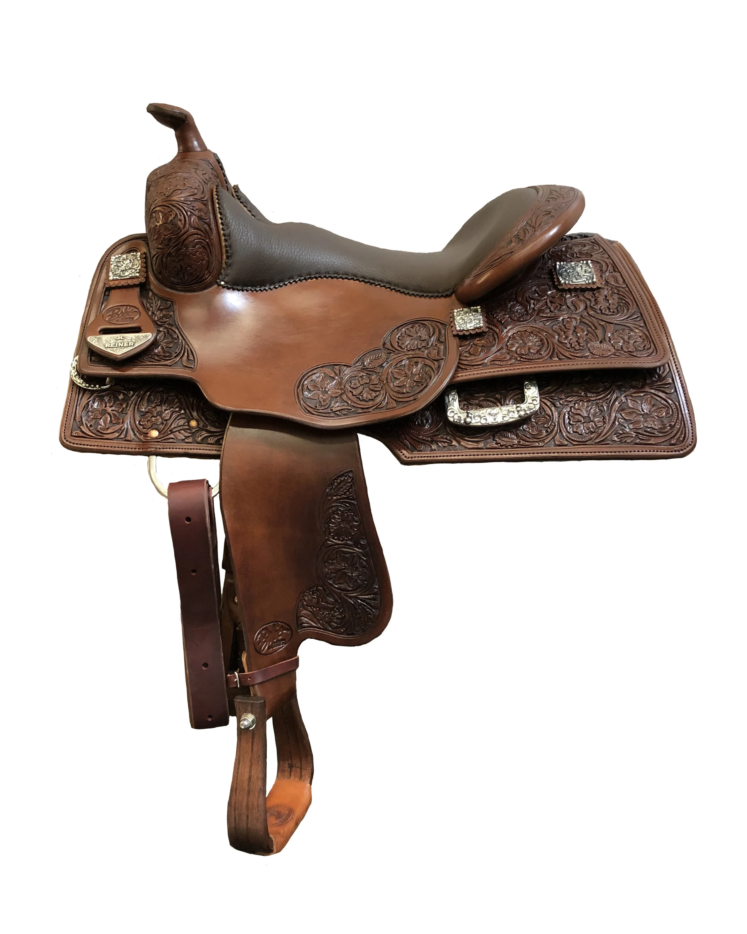 Jordan Larson Reiner 536 custom western saddle handcrafted for reining performance, comfort, and control.