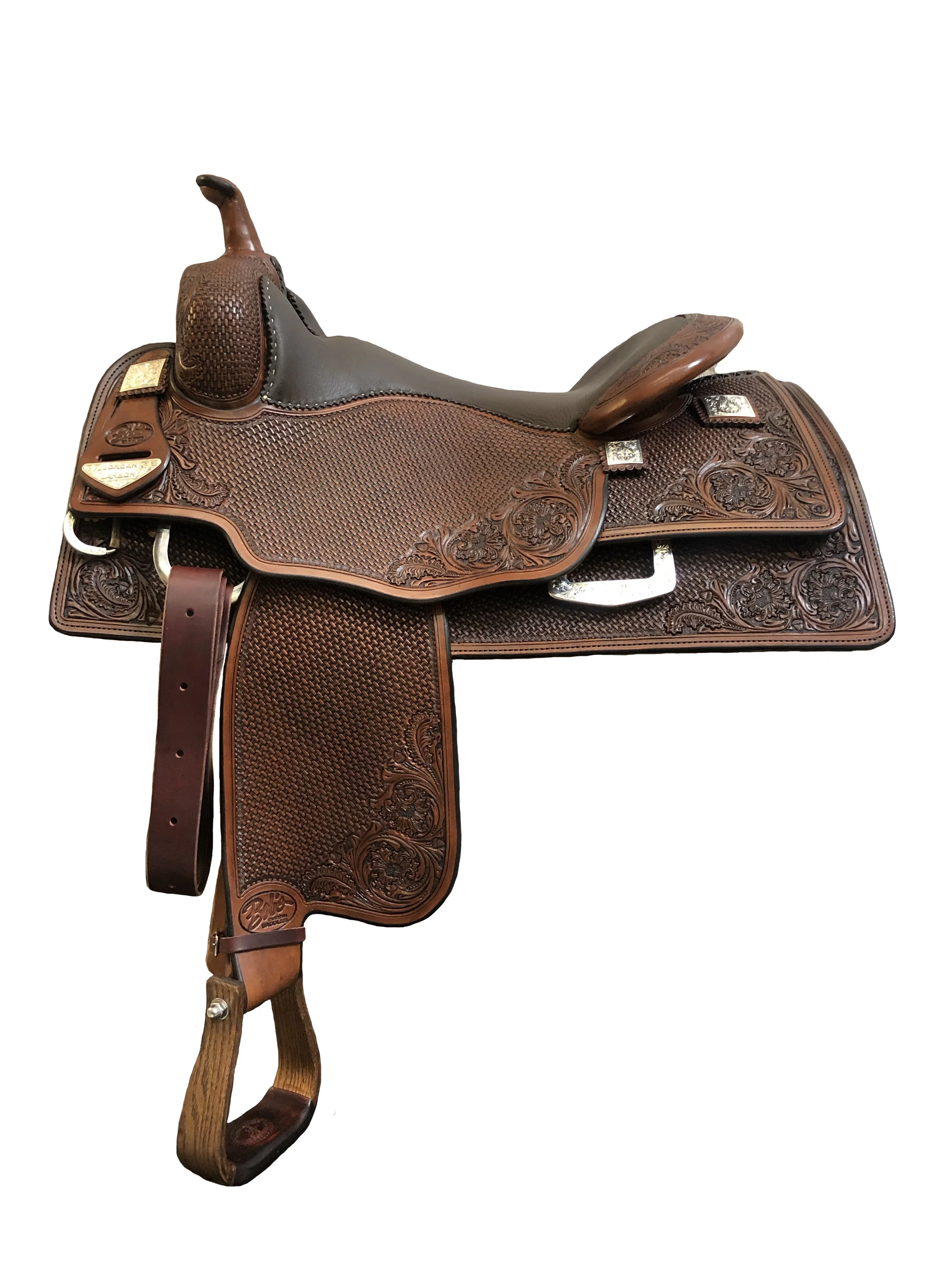 Jordan Larson Reiner 646 custom western saddle handcrafted for reining performance and rider comfort.