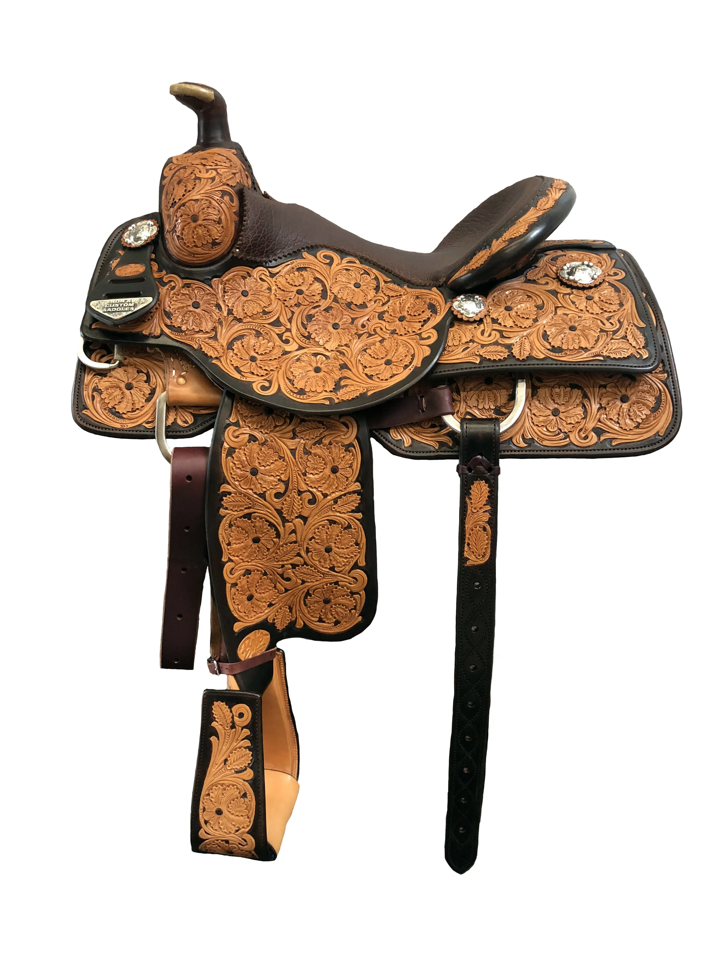Roping Saddle 582 premium western saddle handcrafted for team roping and ranch performance.