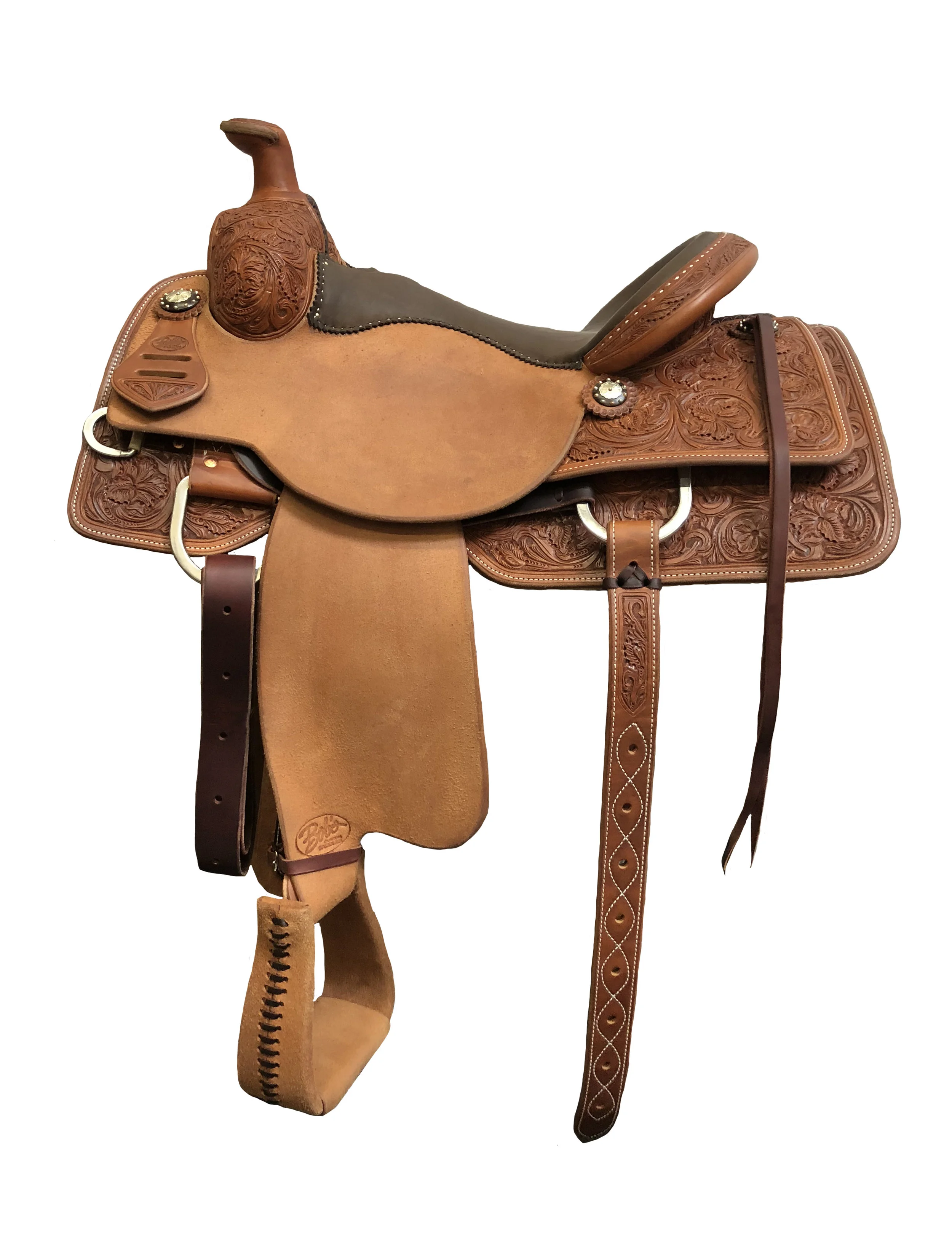 Roping Saddle 583 custom western roping saddle crafted for ranch work and team roping performance.