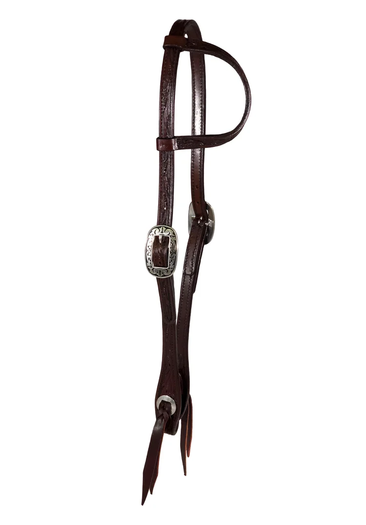 The JW antique floral western headstall handcrafted from premium leather with elegant floral tooling.