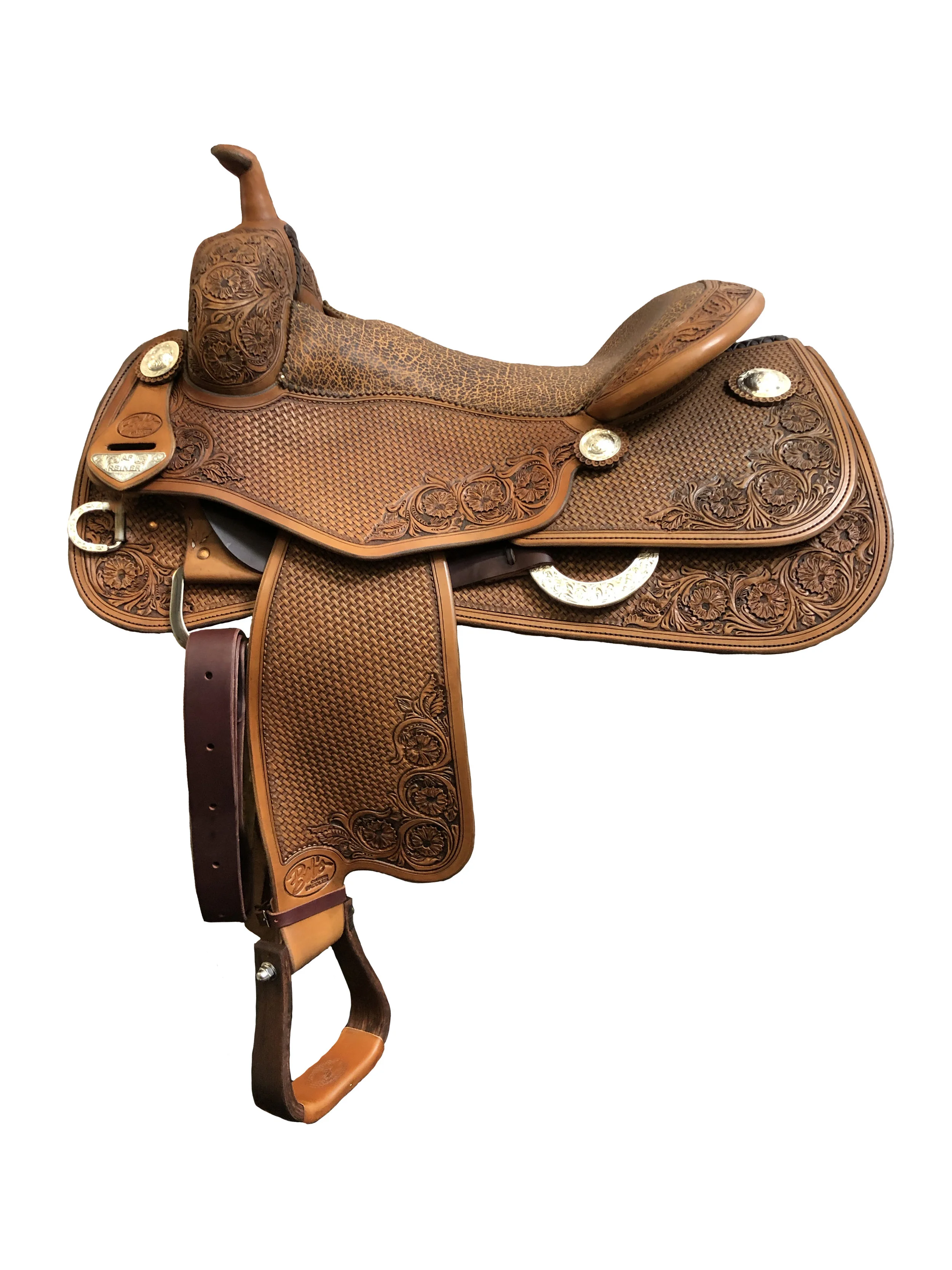 AF Reiner 395 custom western saddle handcrafted for reining, offering balance, comfort, and performance.