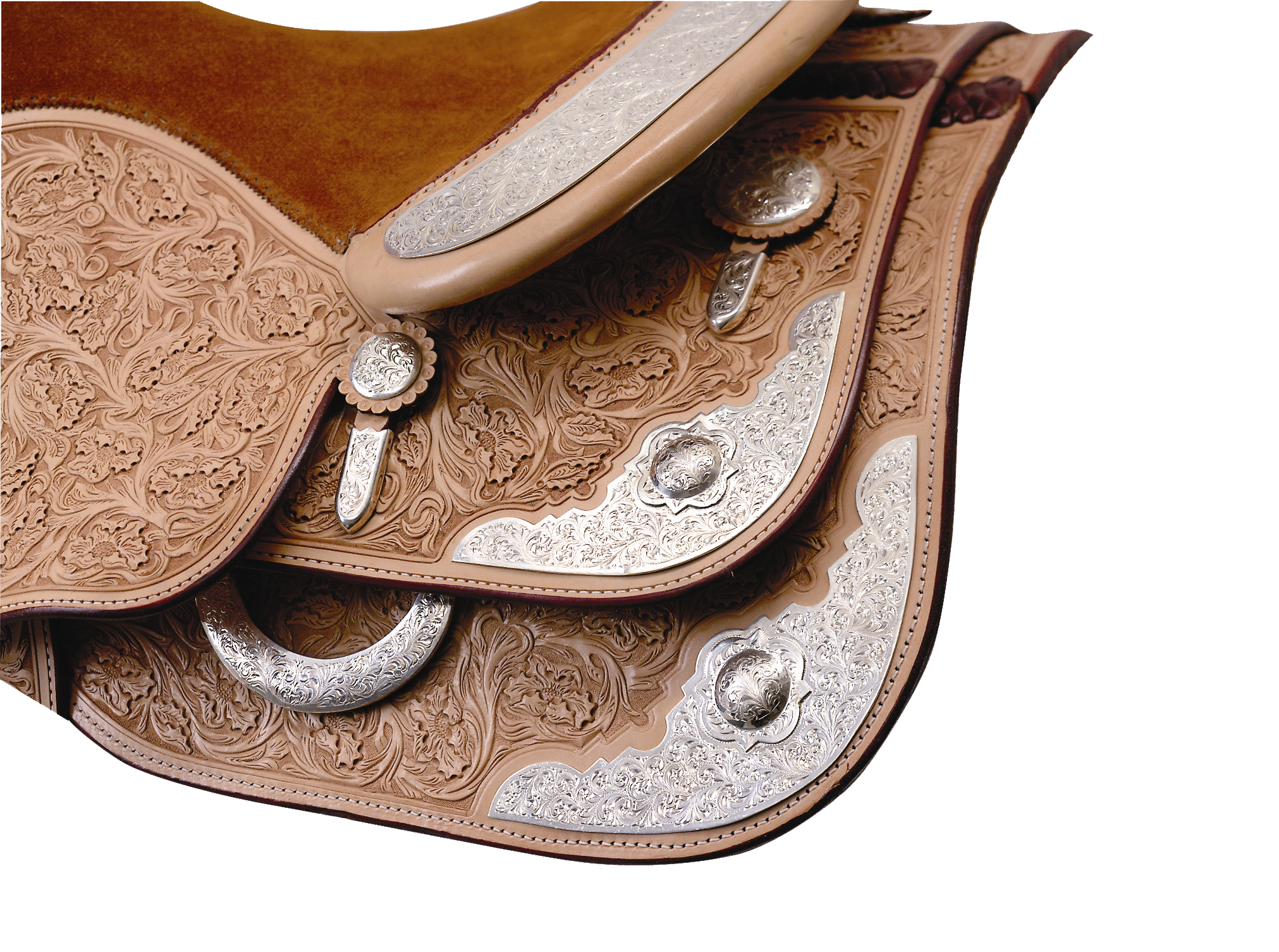 Arizona oval rear skirt corner and housing plates crafted for western saddles.