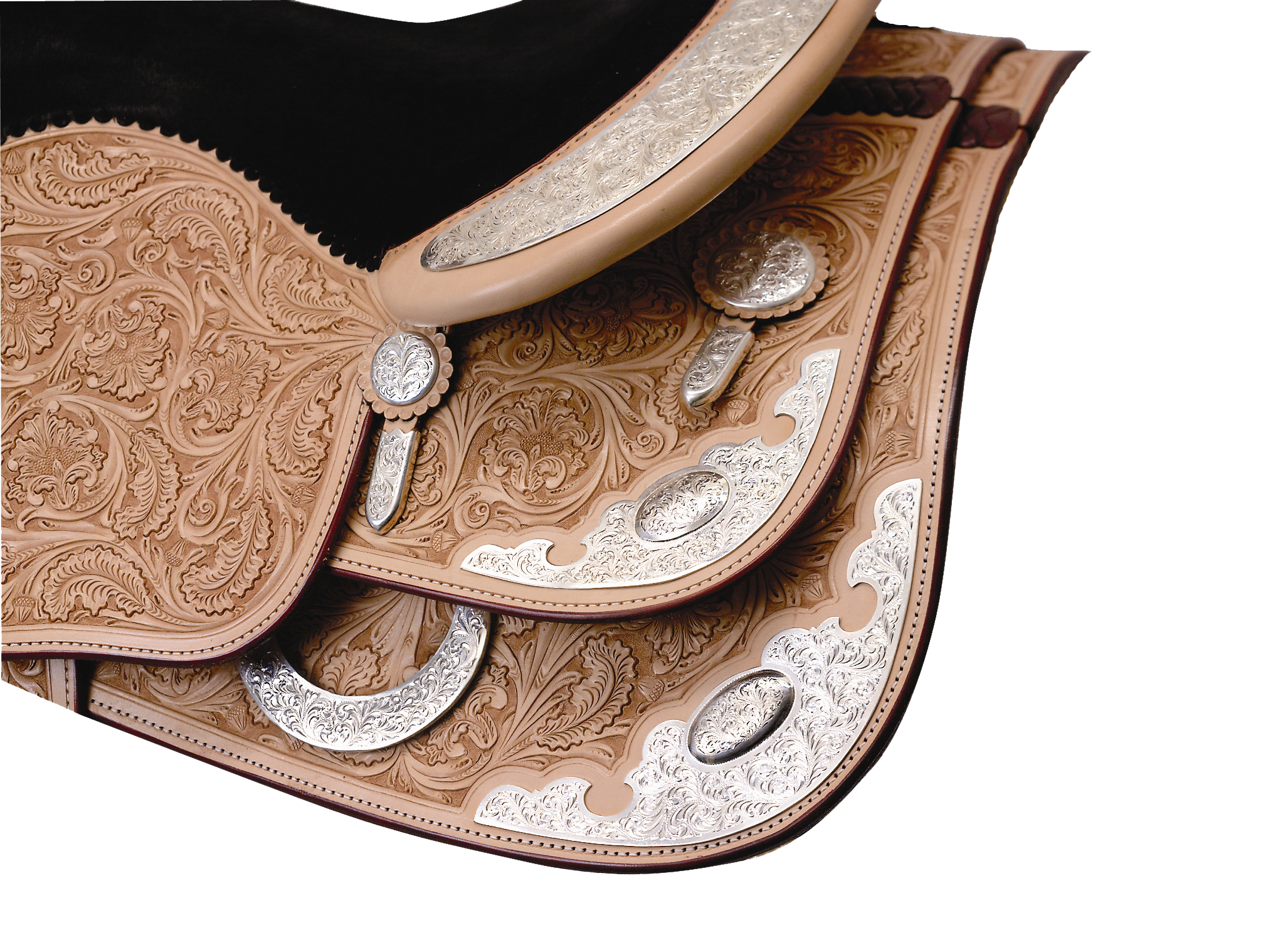 Arizona oval rear skirt corner and housing plates for ranch and show saddles.