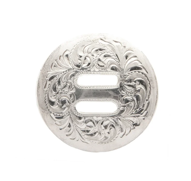 Arizona style slotted silver concho designed for custom western saddles and tack.