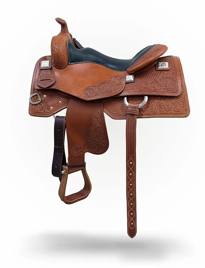 BCS Reiner Stock 420 custom western saddle handcrafted for performance and rider comfort.