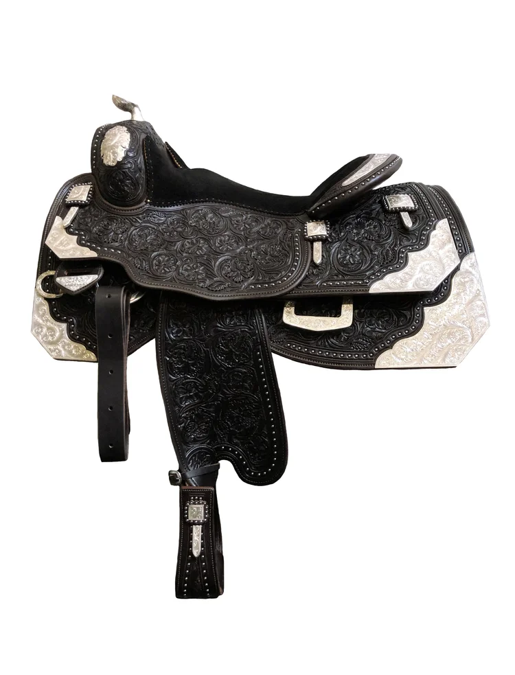 Custom Silver Show Saddle 250 handcrafted with premium leather and silver engraving for western show riders.