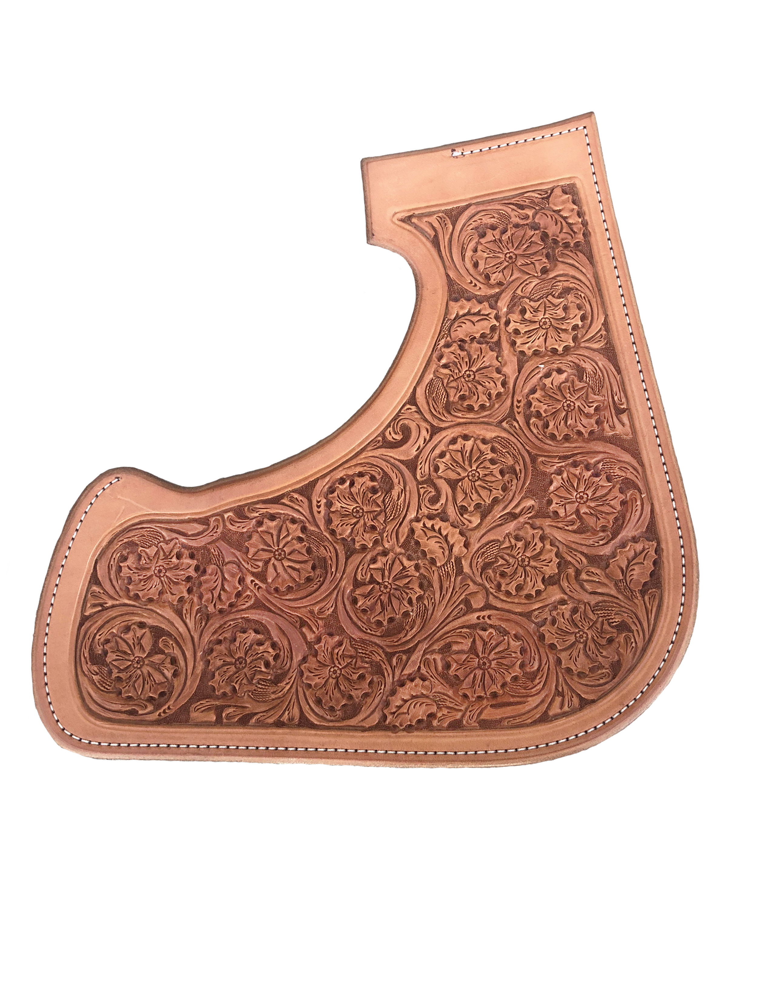 Desert Rose leather tooling for handcrafted western saddles.