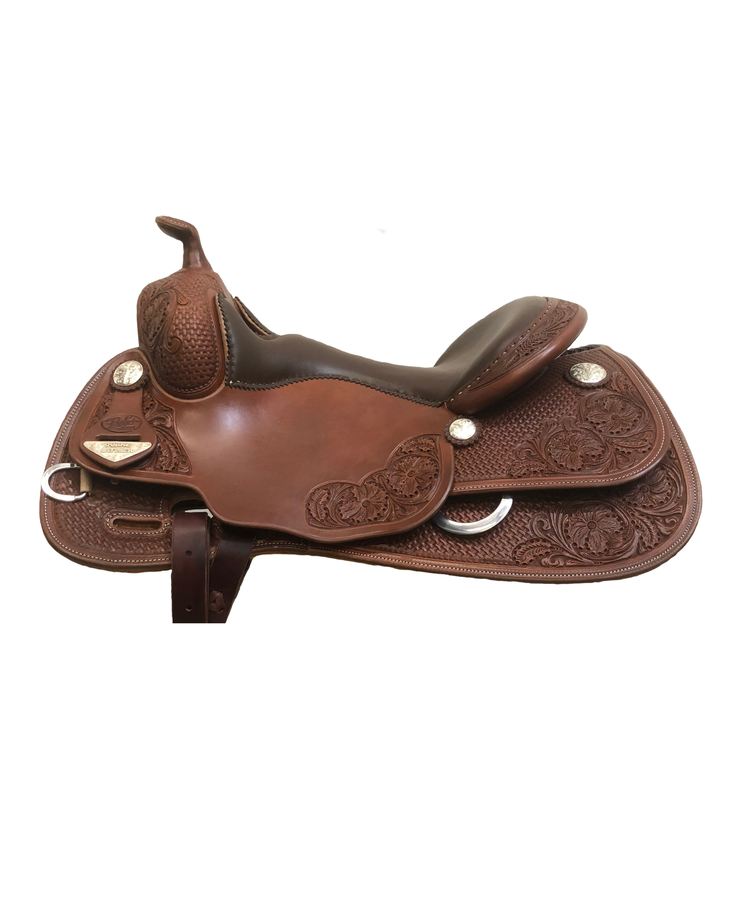DL DM saddle skirt with bulkless three-way rigging for western saddles.