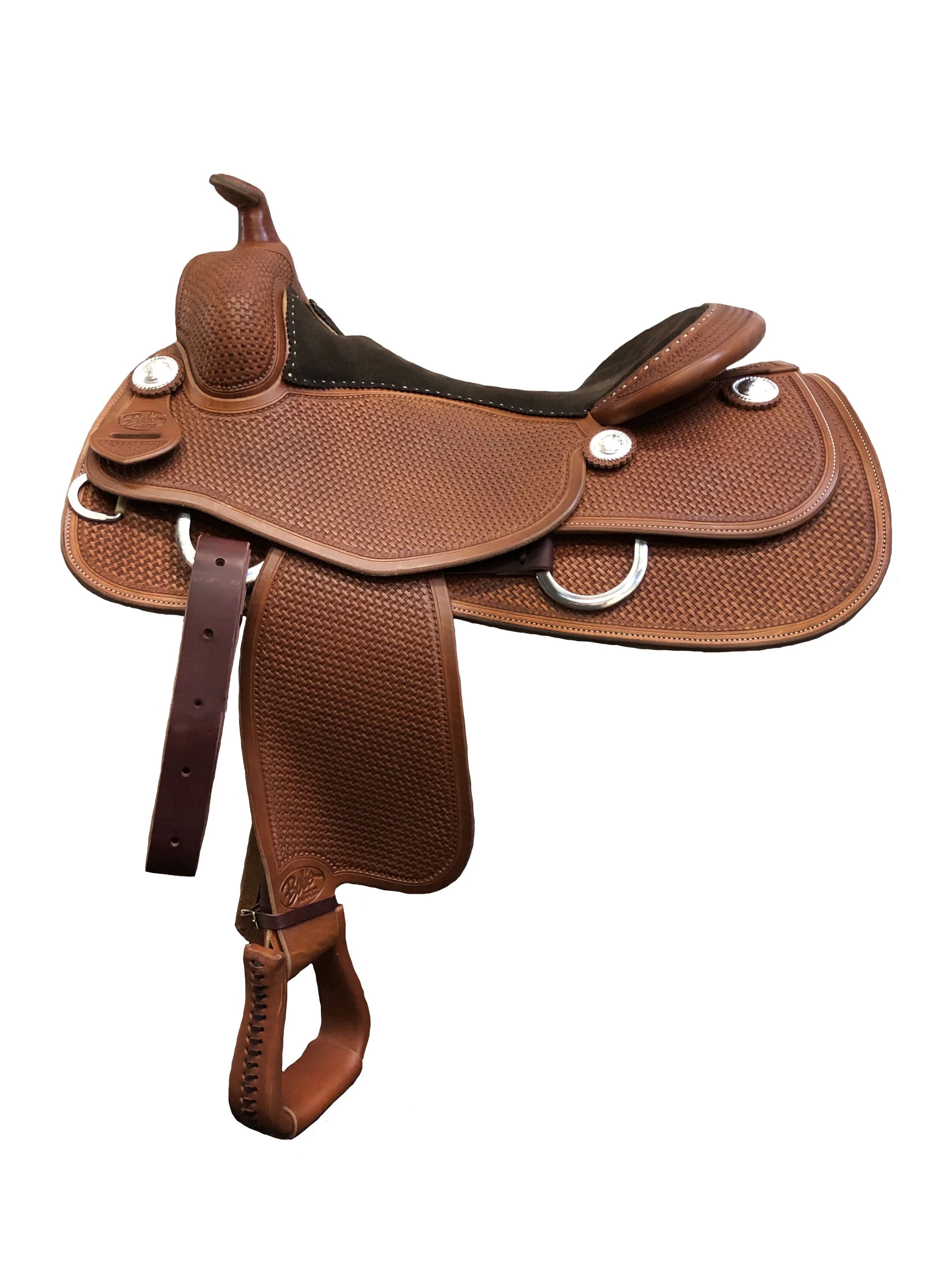 DL Work Saddle Full Basket handcrafted with premium leather and classic basket tooling.