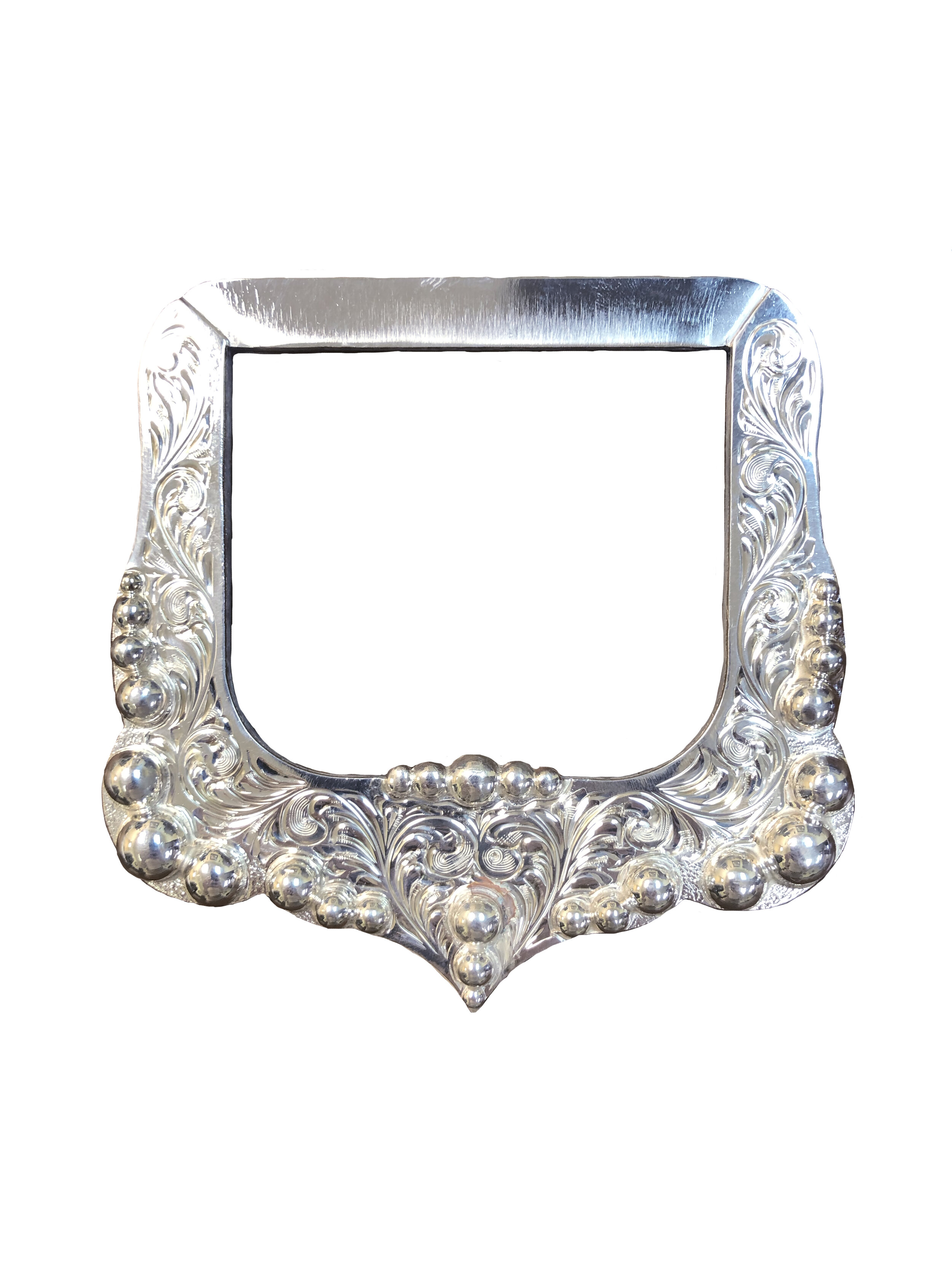 Fancy silver overlay Dee ring designed for western tack and custom saddles.