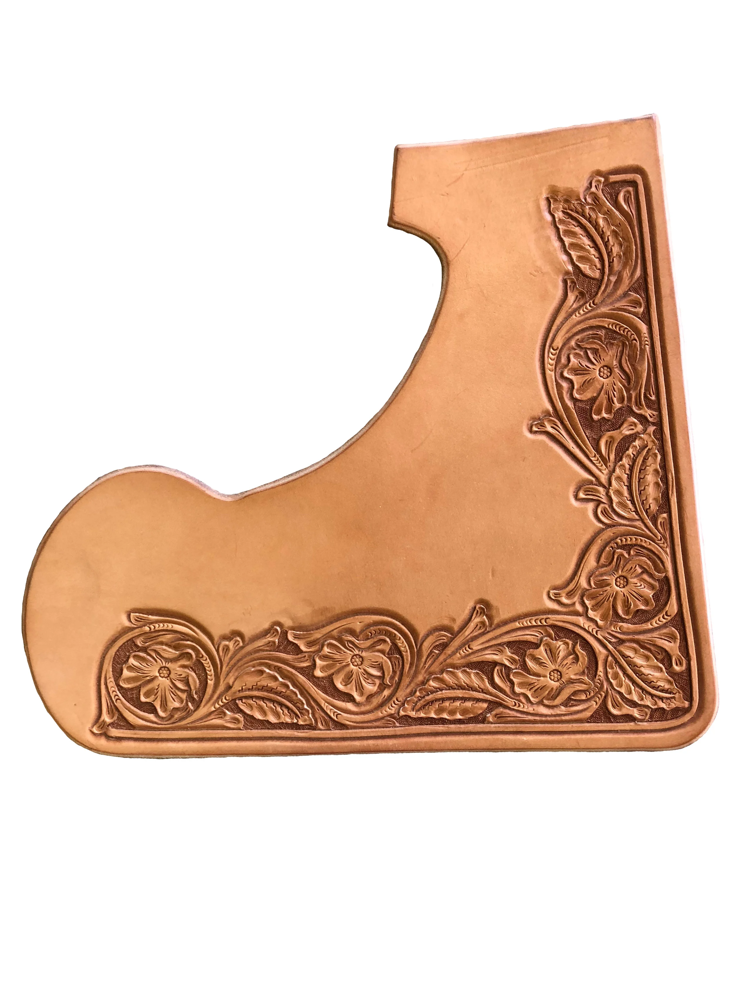 Custom floral border stamp for premium western saddle leather tooling.