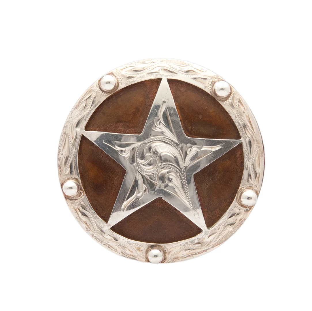 Fort Worth rust iron and silver concho designed for premium western tack and saddles.