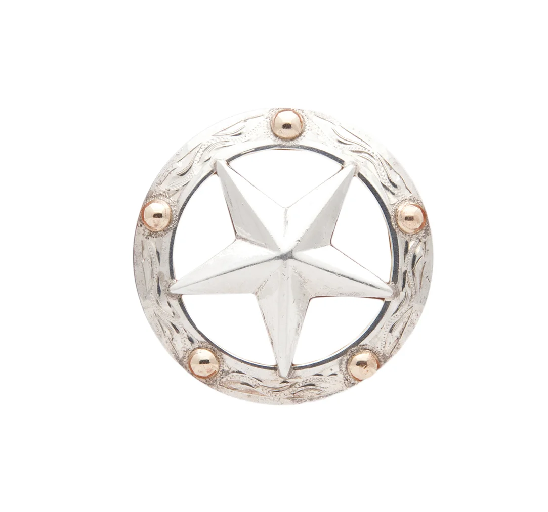 Fort Worth silver concho featuring classic western styling for custom saddles.