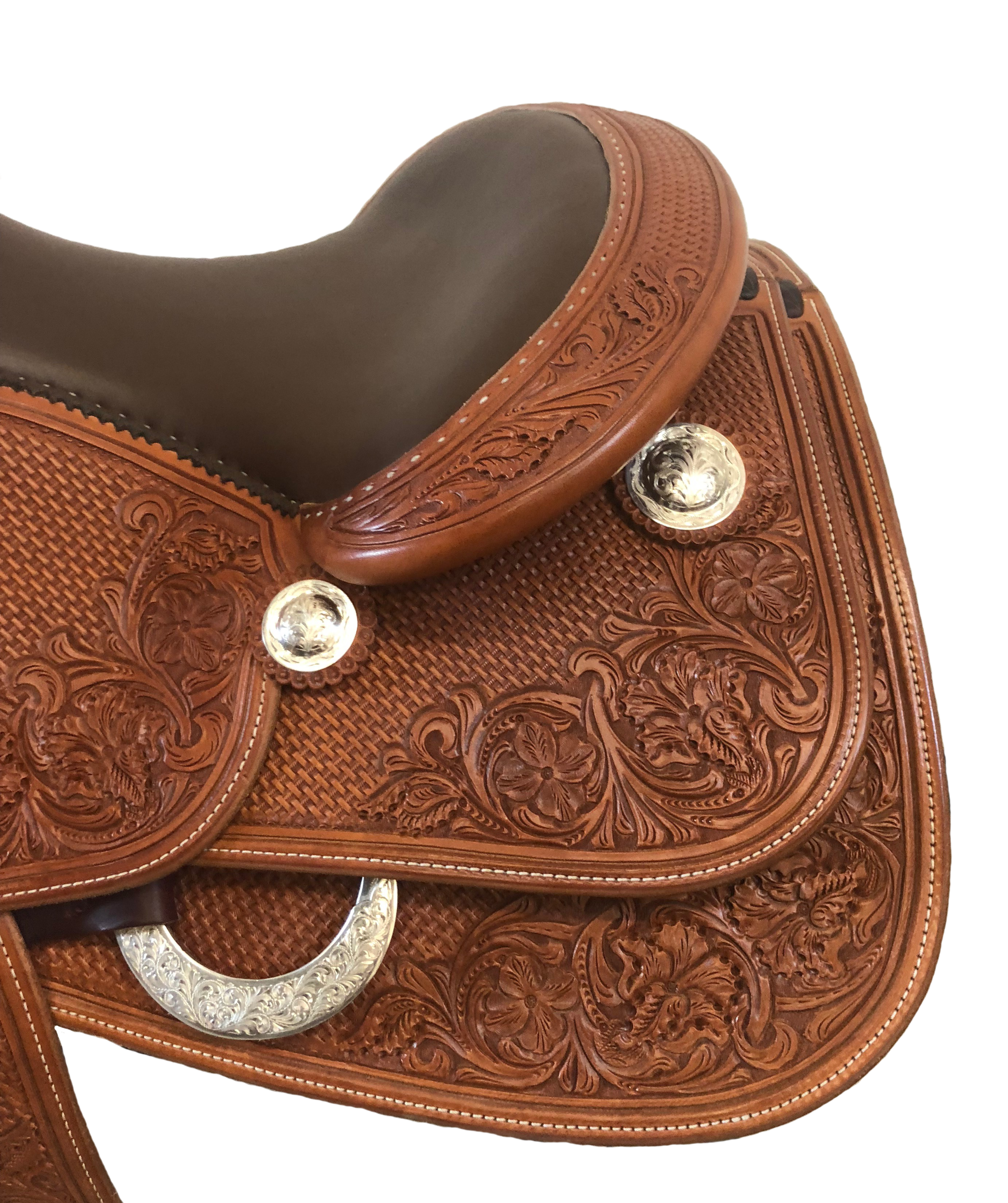 Handcrafted DL saddle cantle made from premium materials for durability and western performance.