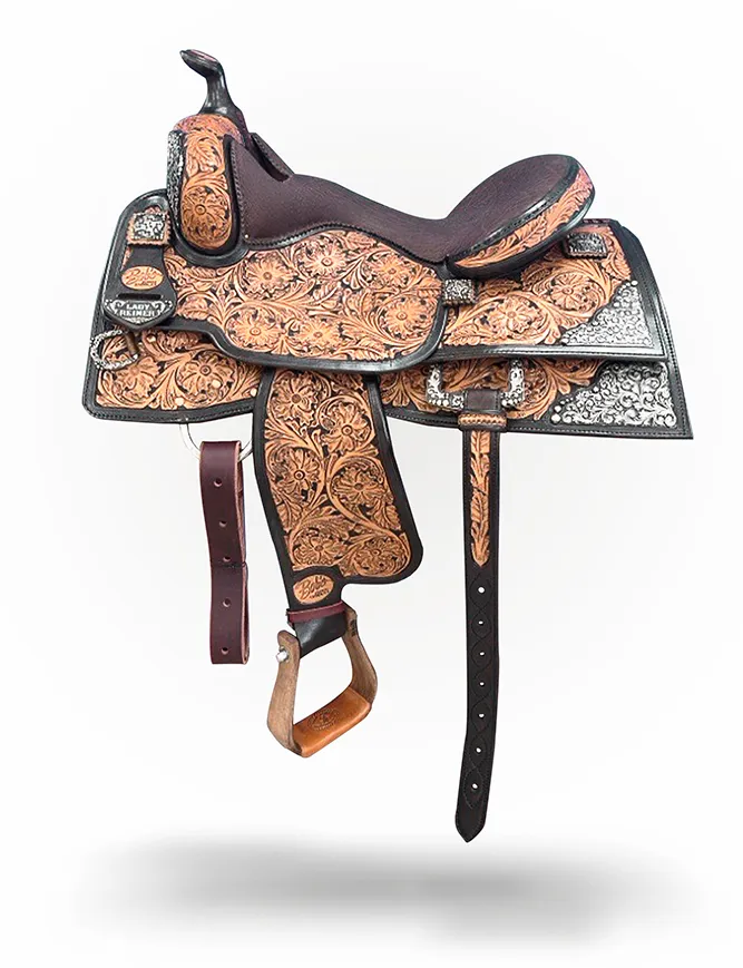 Lady Reiner Stock 045 custom western reining saddle crafted for competitive performance and comfort.