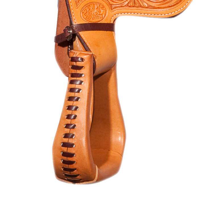 Leather laced stirrups with Nettles wood core for premium western saddles.