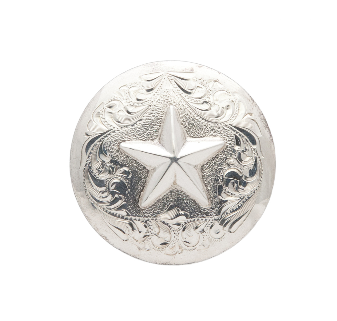 Liberty silver concho crafted for custom western saddles, tack, and leatherwork.