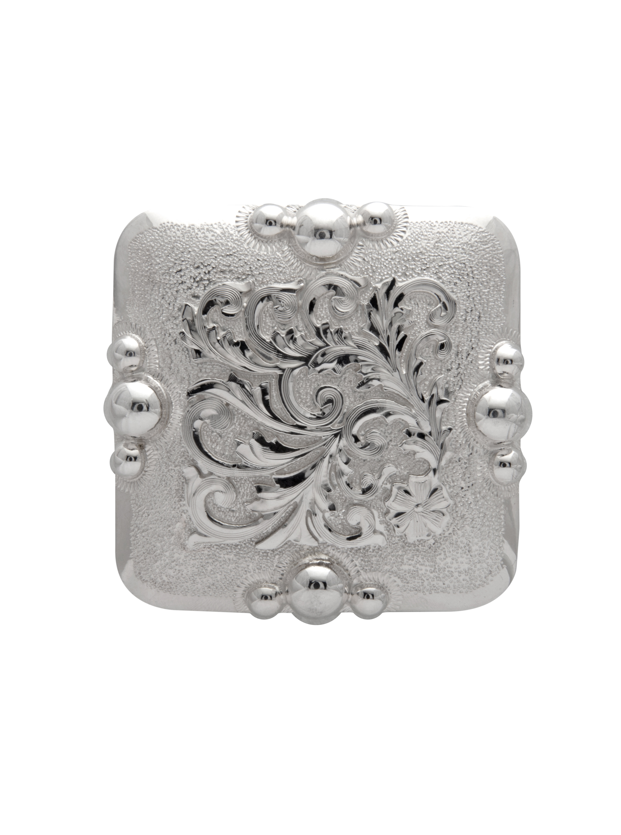 Macdoel square concho handcrafted for custom western saddles, tack, and premium leatherwork.