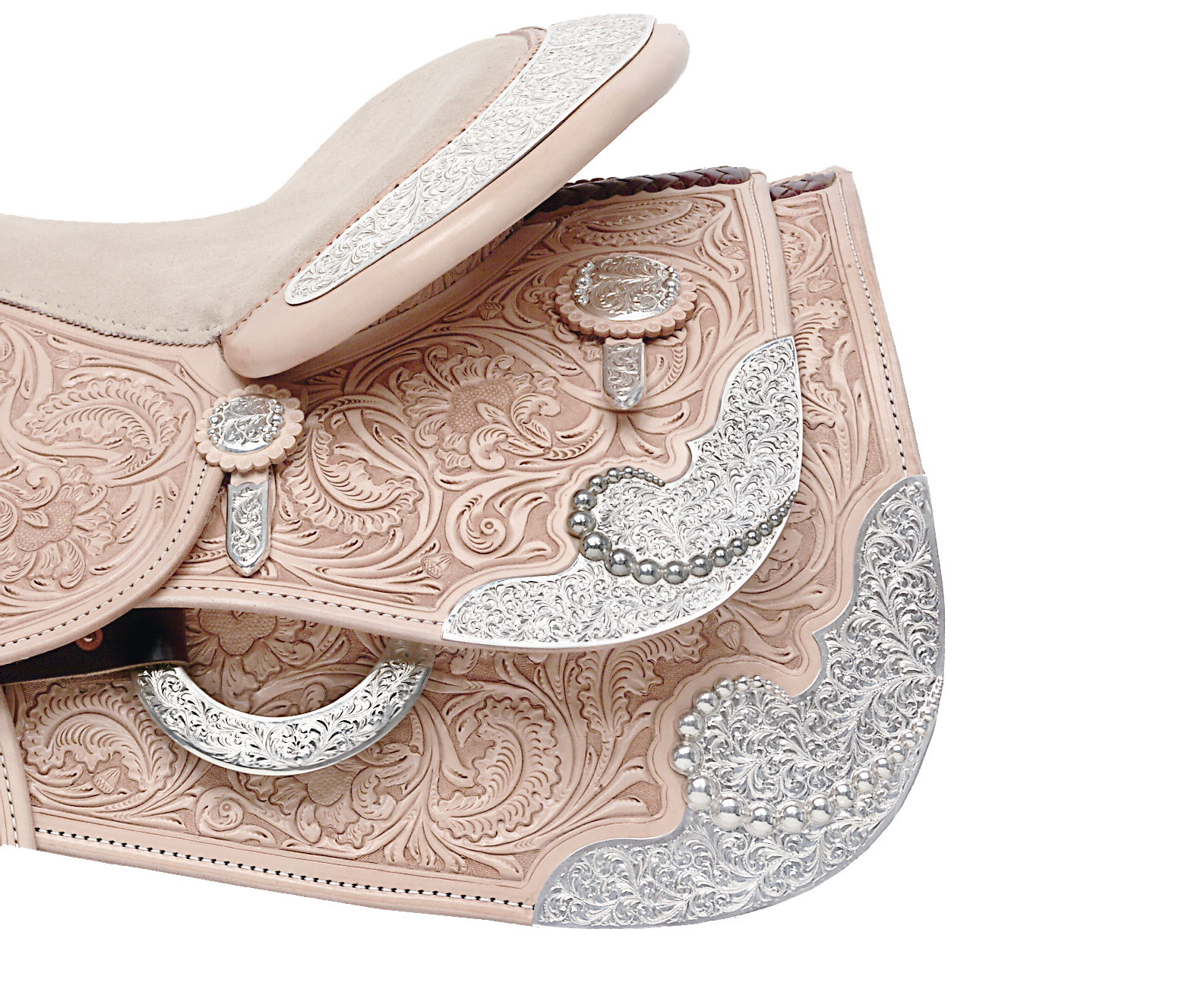 Reno rear skirt corner and housing plate designed for custom western saddles.