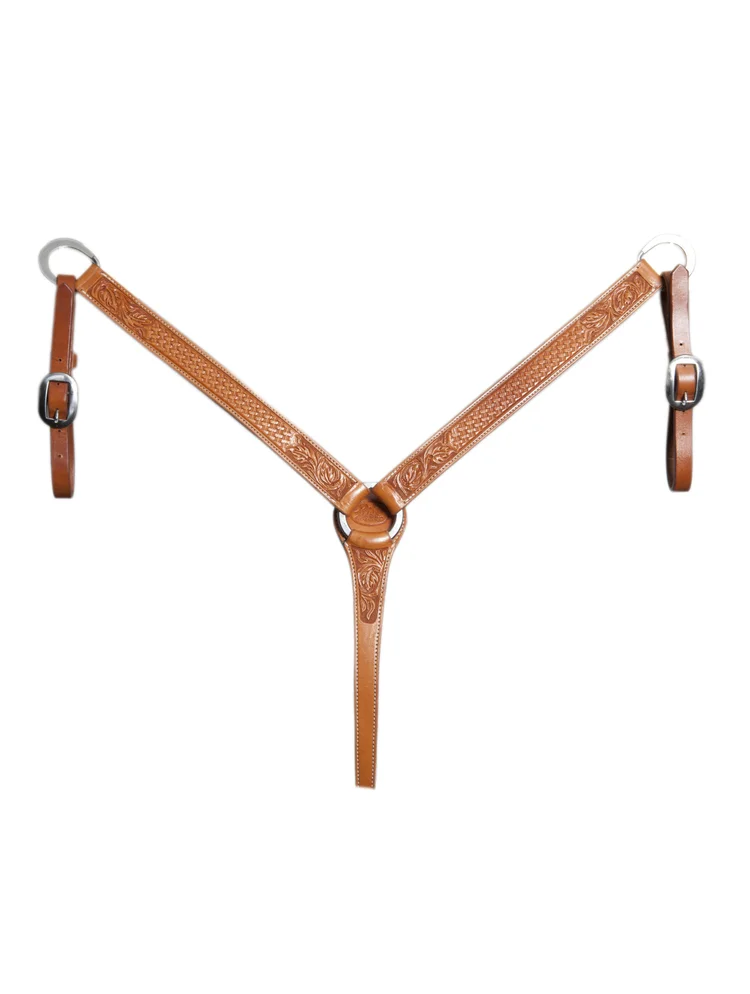 Ring in center western breast collar with combination tooling, handcrafted from premium leather.