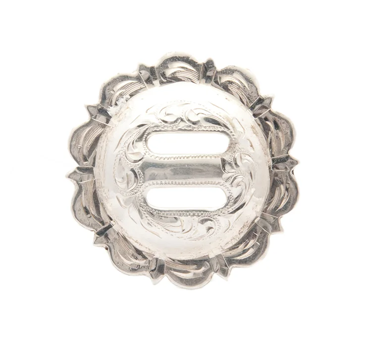 Scottsdale style slotted silver concho crafted for custom ranch tack and saddles.