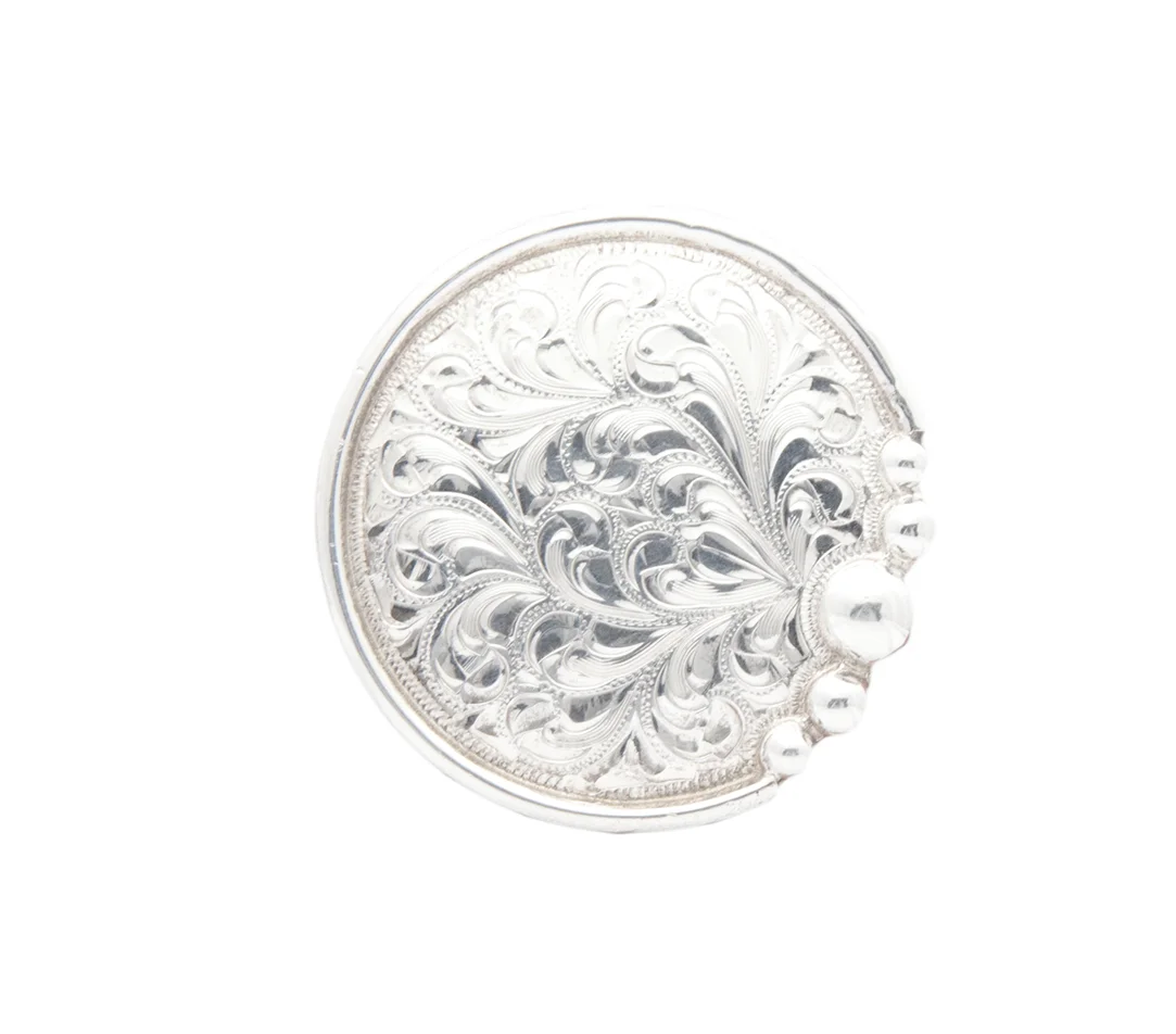 Sierra silver concho crafted for western saddles, tack, and premium leatherwork.