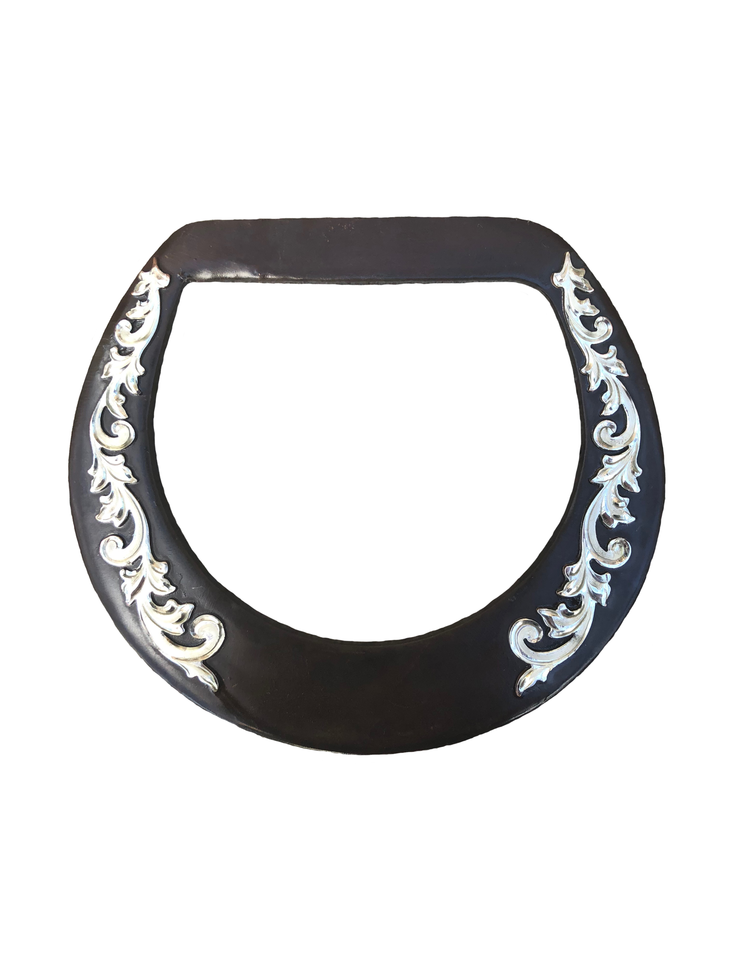 Silver overlay rear Dee with rear cinch cut-out for premium western saddles.