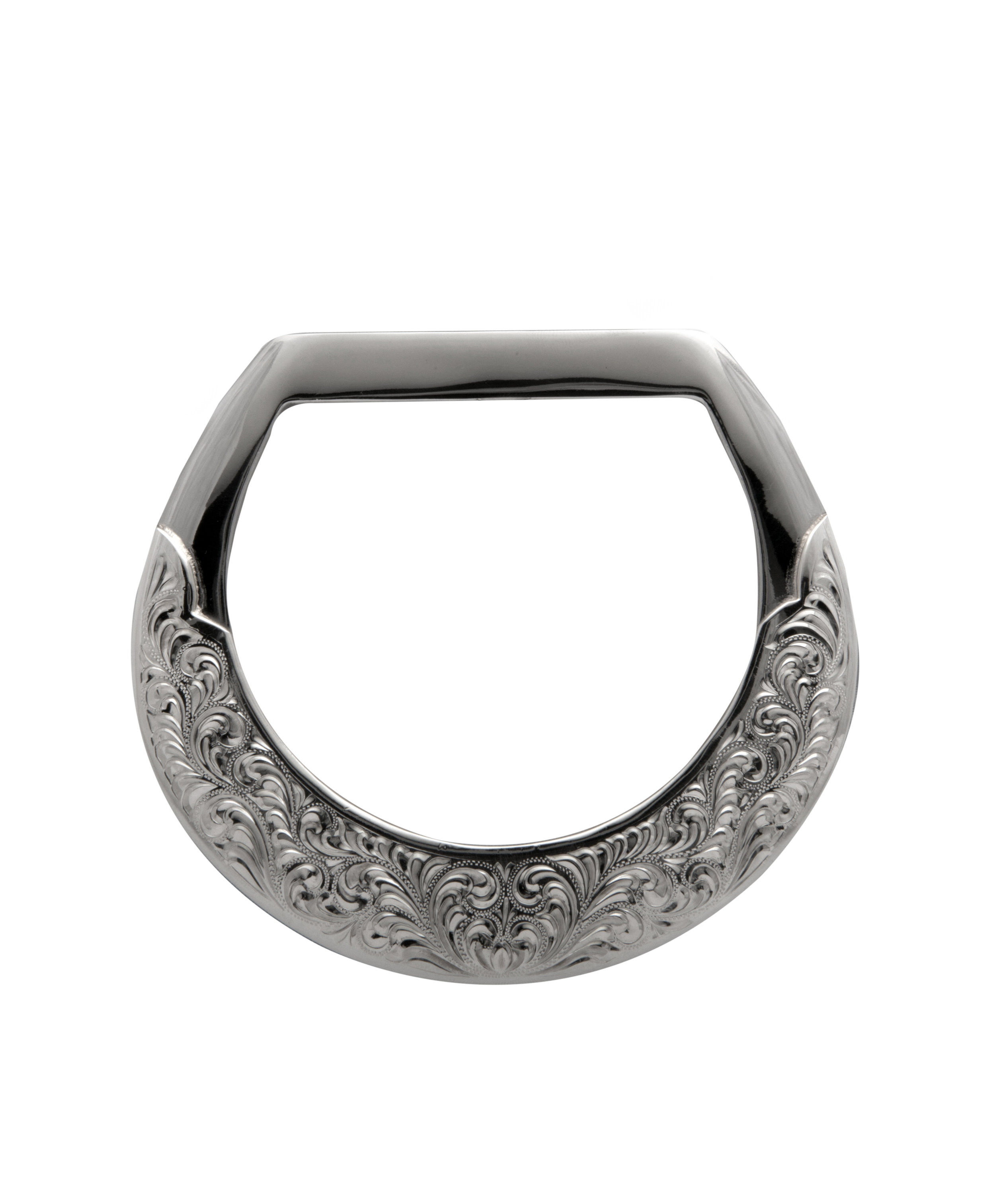 Silver rear Dee ring crafted for custom western saddles with premium durability.