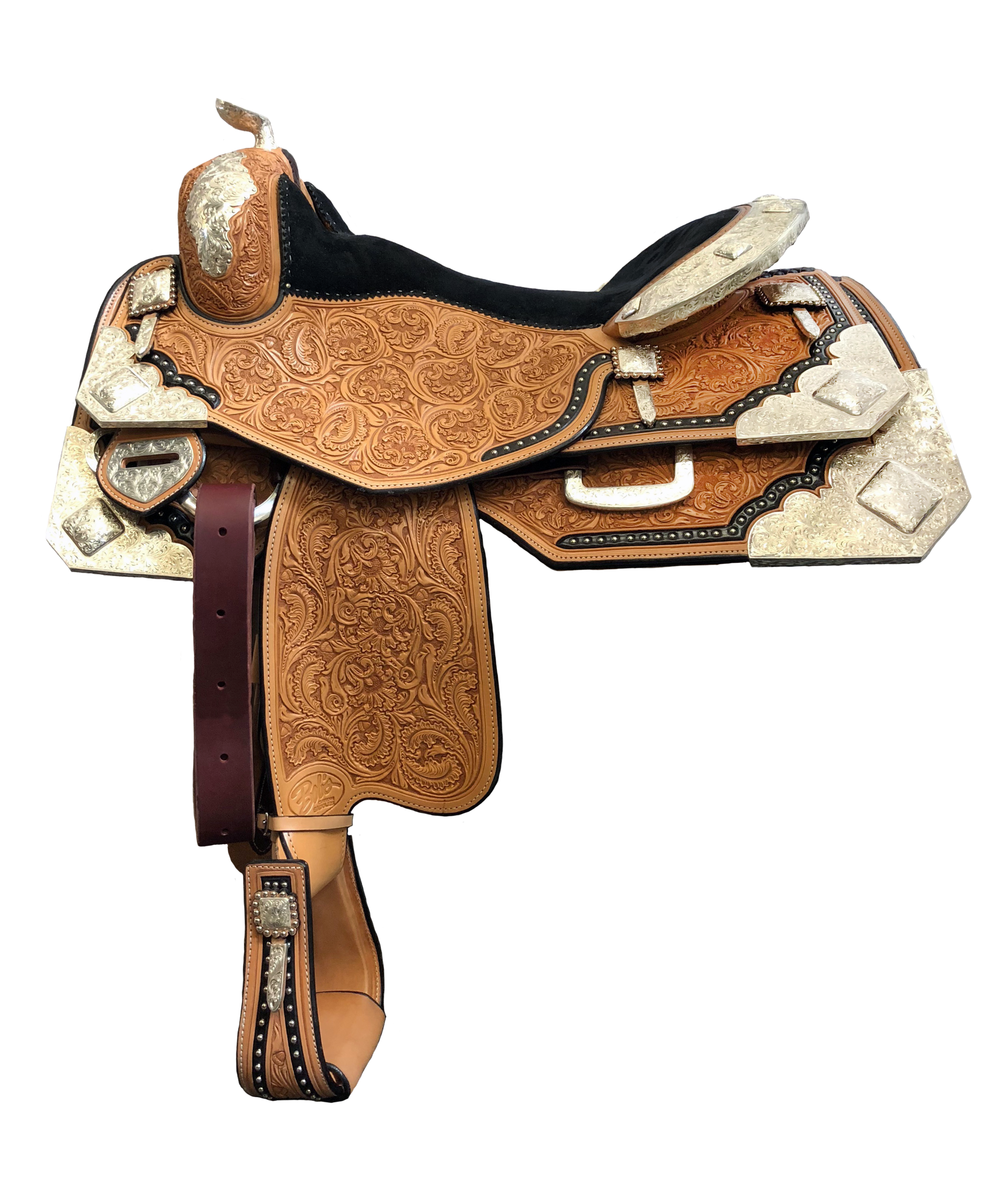 Silver Show Saddle 647 handcrafted western show saddle with custom silver detailing.