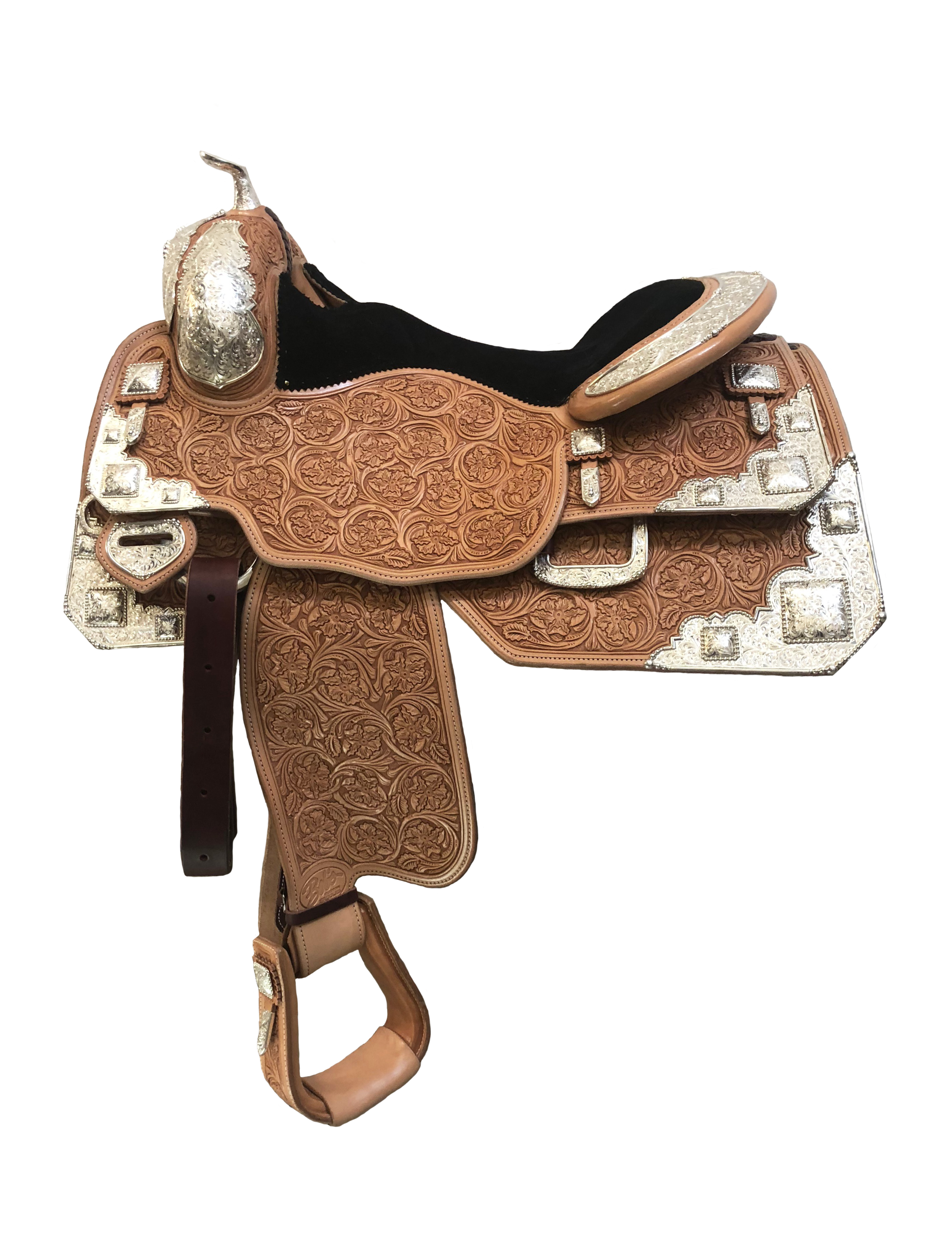 Silver Show Saddle 681 handcrafted western show saddle with premium leather and silver trim.