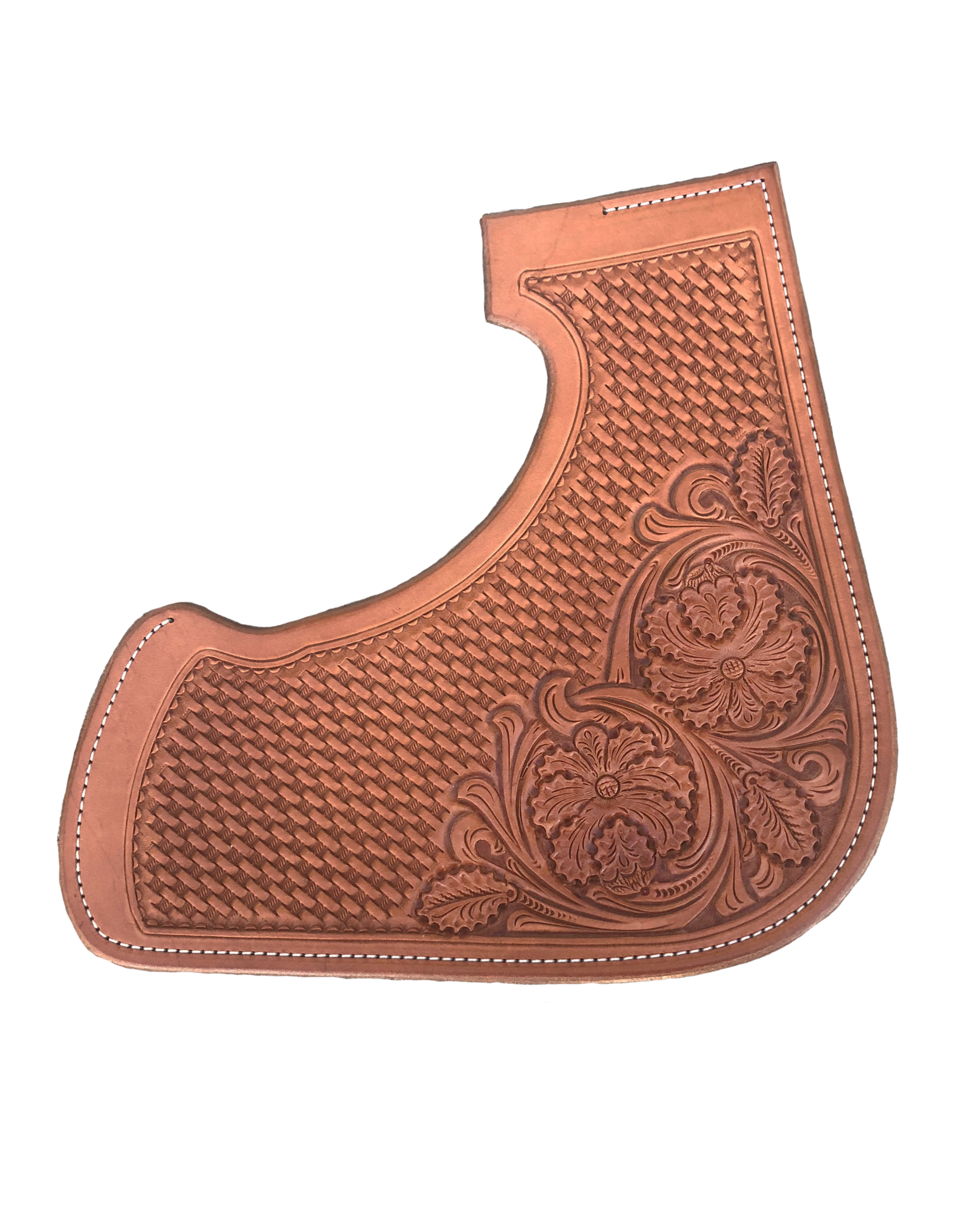 Small basket stamp with Arizona floral corners for custom saddle tooling.