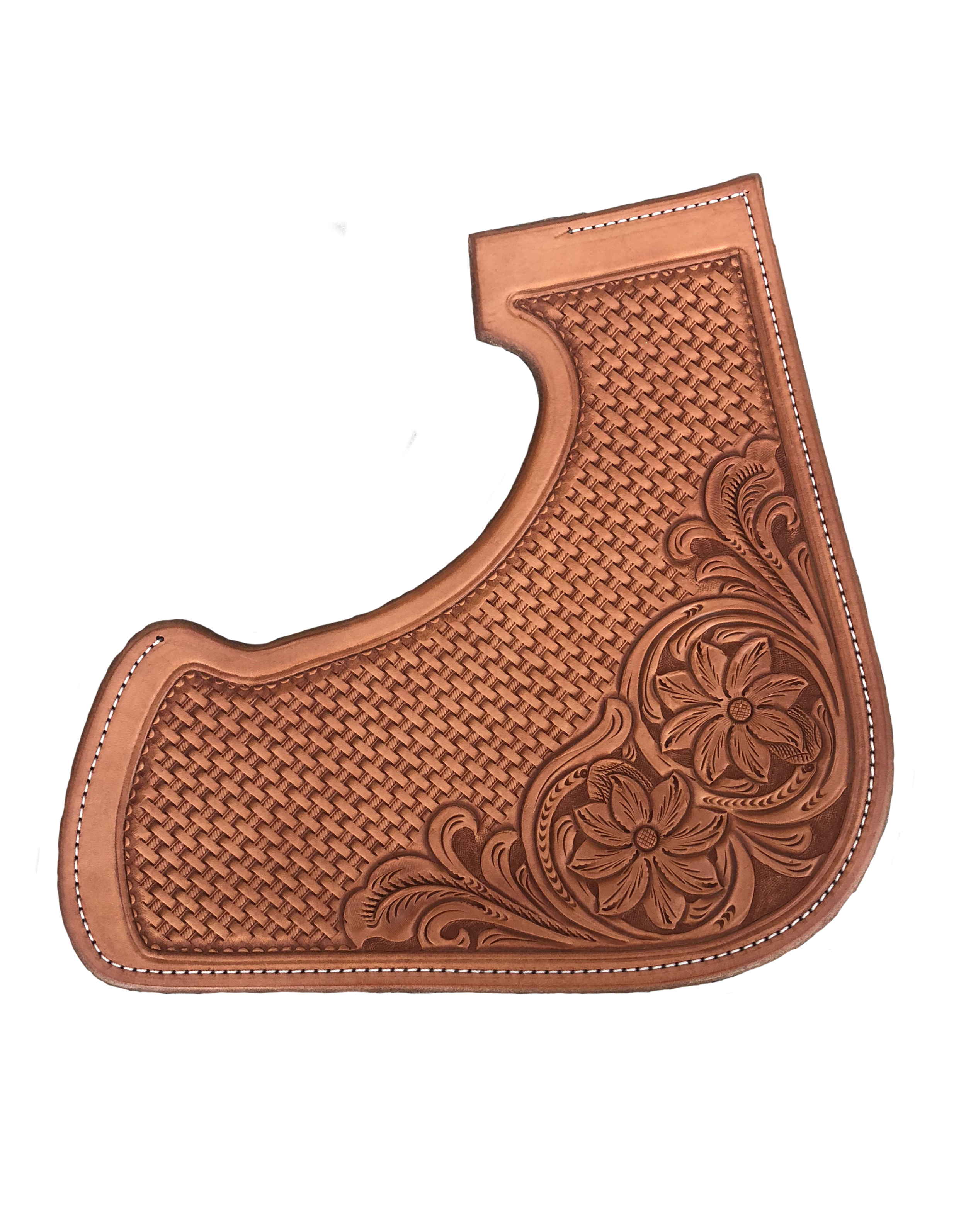 Small basket stamp with California floral corners for western saddles.