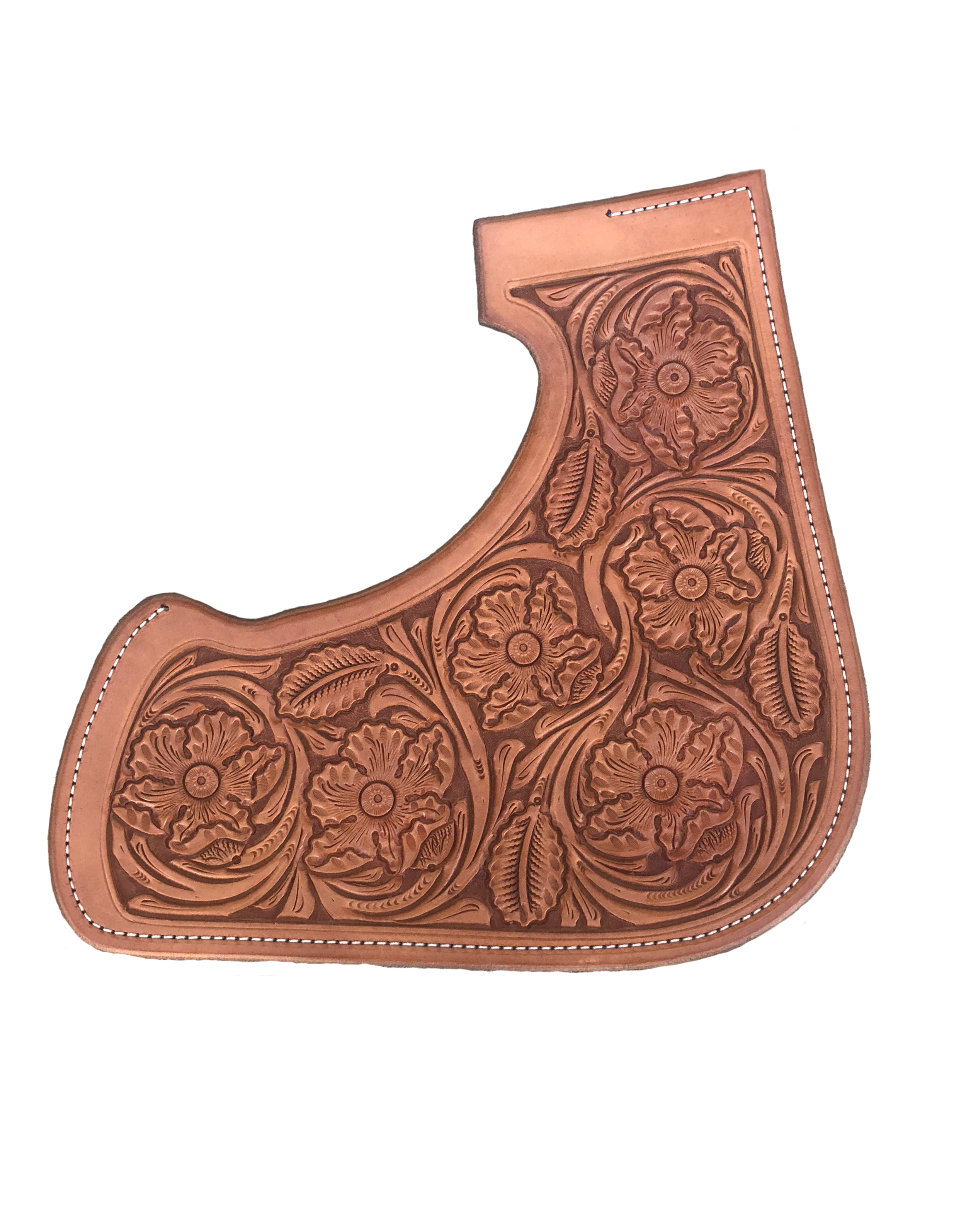 Traditional small wild rose tooling for western saddle leather designs.