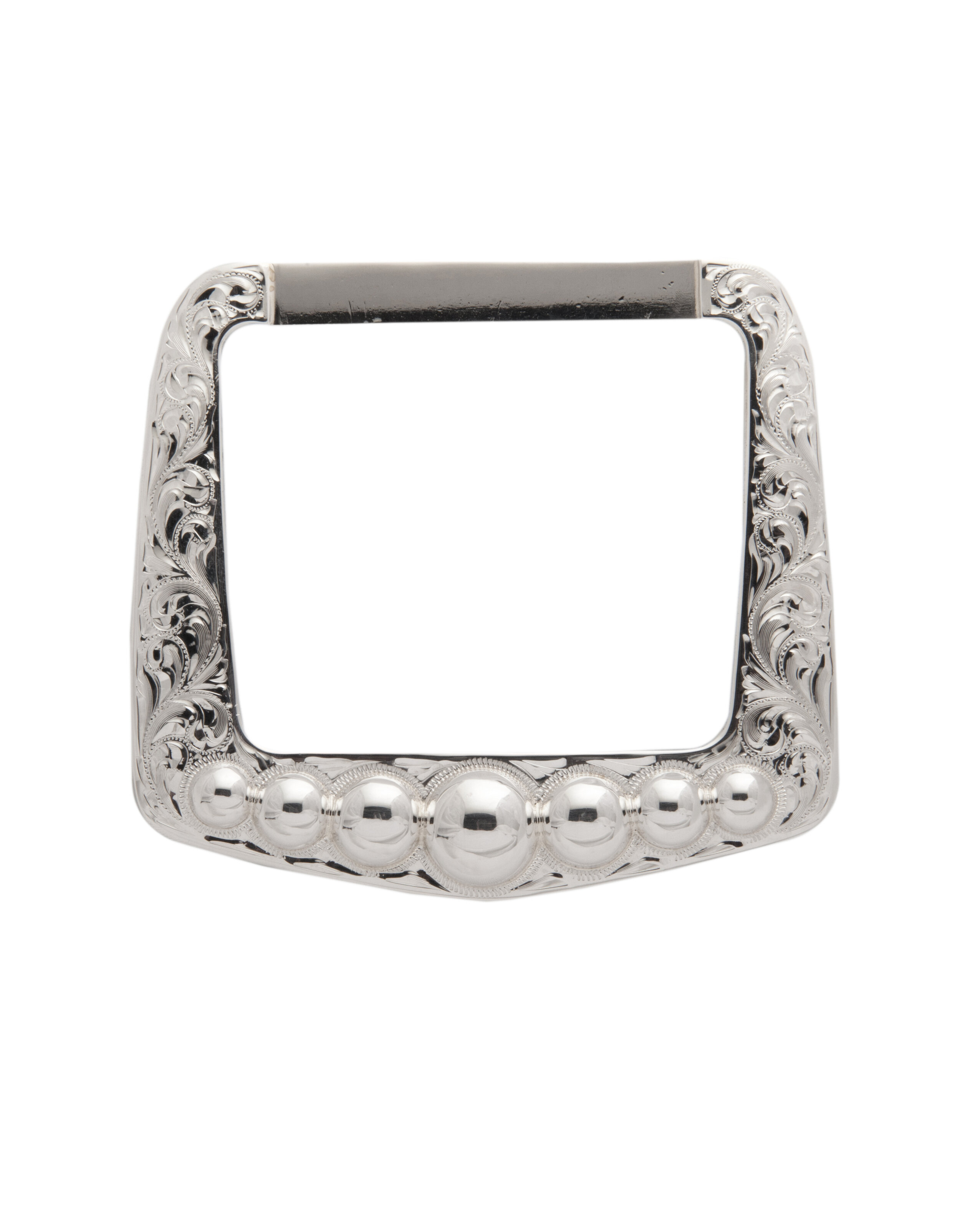 Square silver rear Dee with large teardrops for premium western saddle hardware.