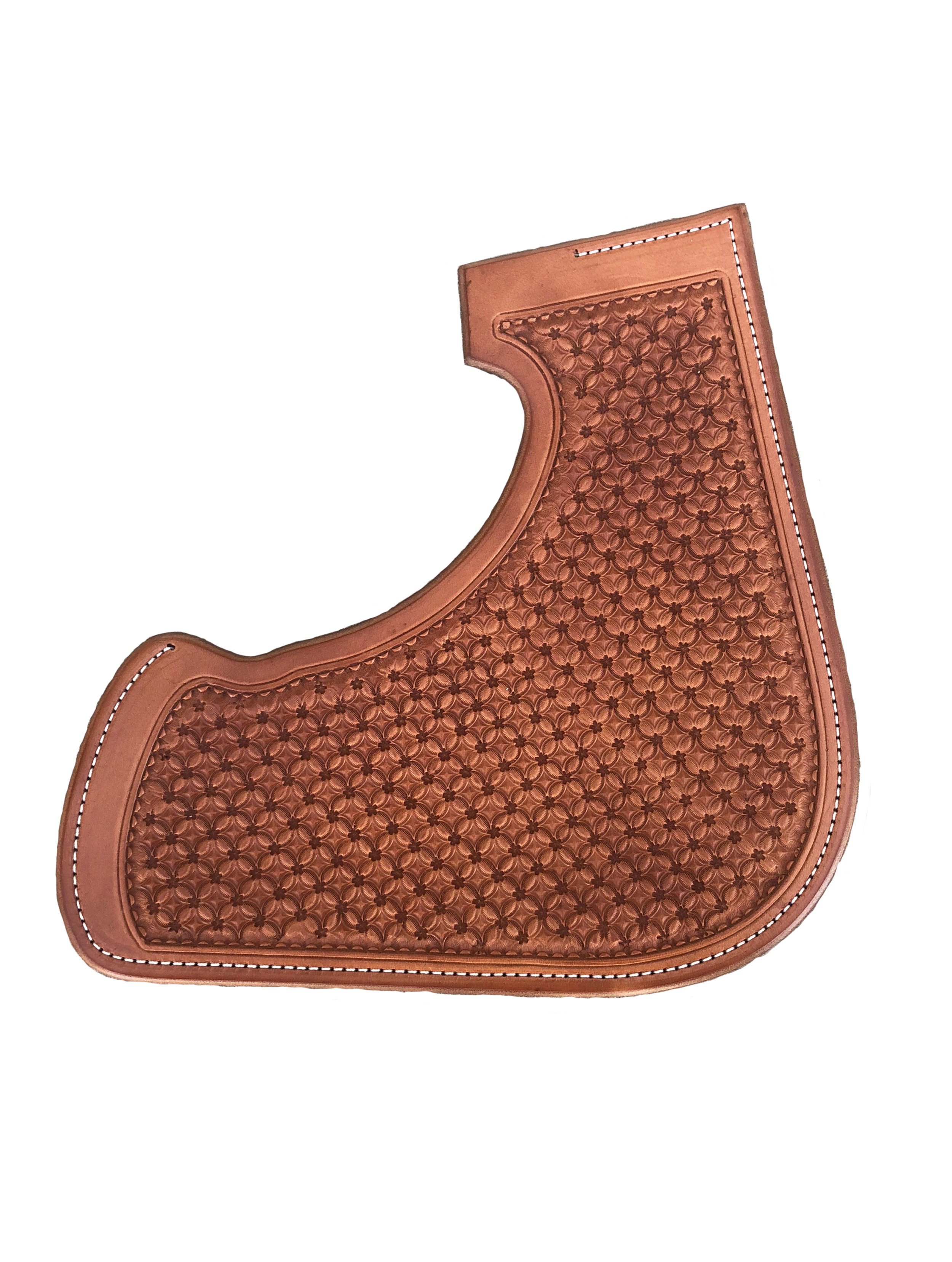 Star design waffle leather stamping for custom western saddle tooling.