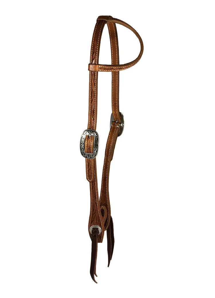 The JW floral one ear western headstall handcrafted with premium leather and floral tooling details.