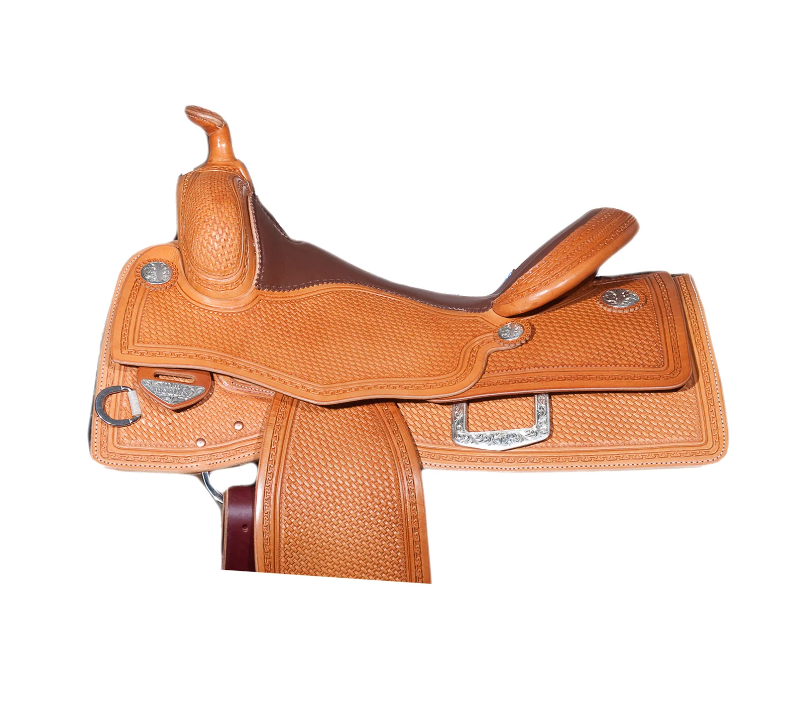Tim McQuay saddle seat with deep pocket for premium western reining saddles.