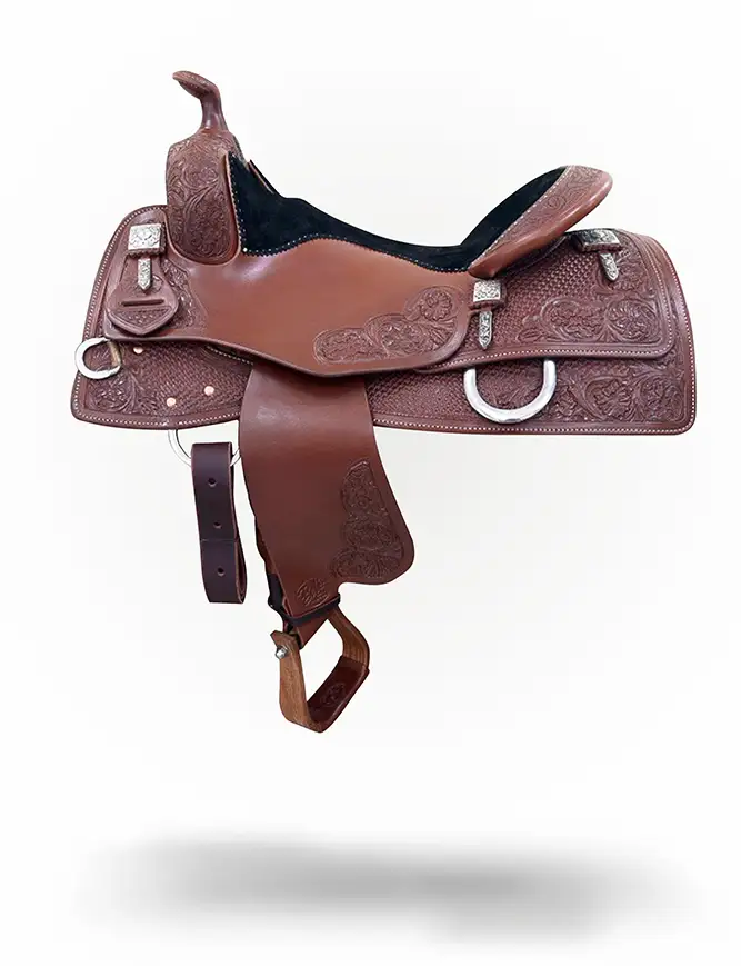 Tim McQuay Stock 416 western reining saddle crafted for precision, comfort, and performance.