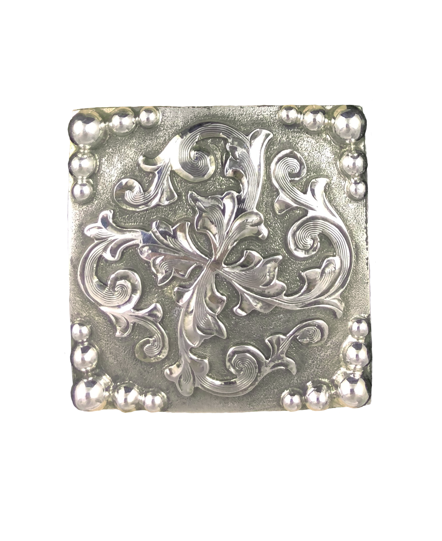 Tombstone flat profile silver concho for custom western leatherwork and saddles.