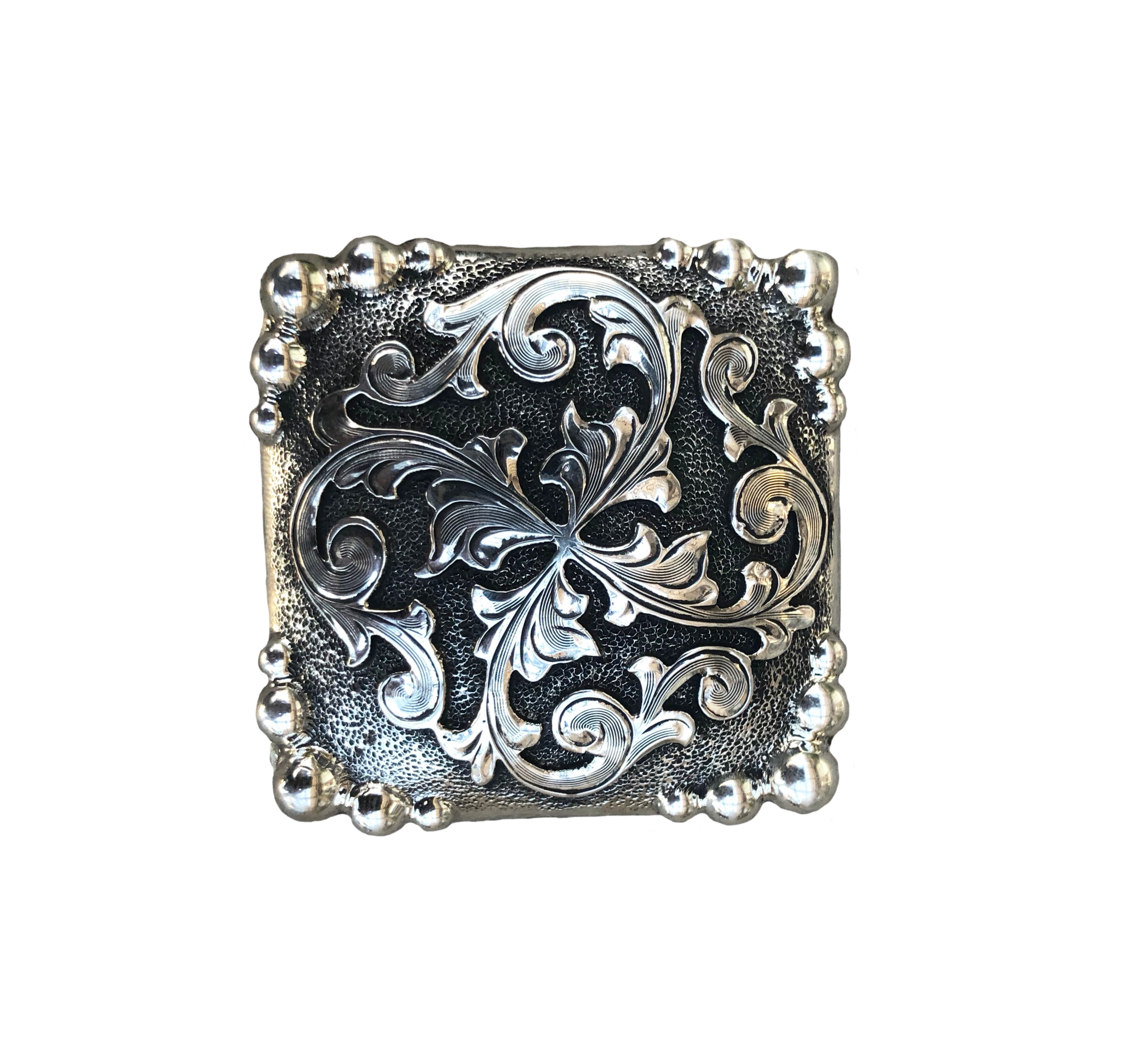 Tombstone silver concho designed for western saddles, belts, tack, and leather gear.