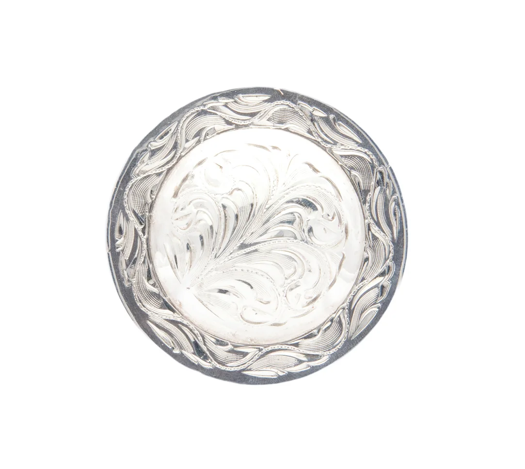 Truckee silver concho designed for premium western saddles, tack, and leather gear.