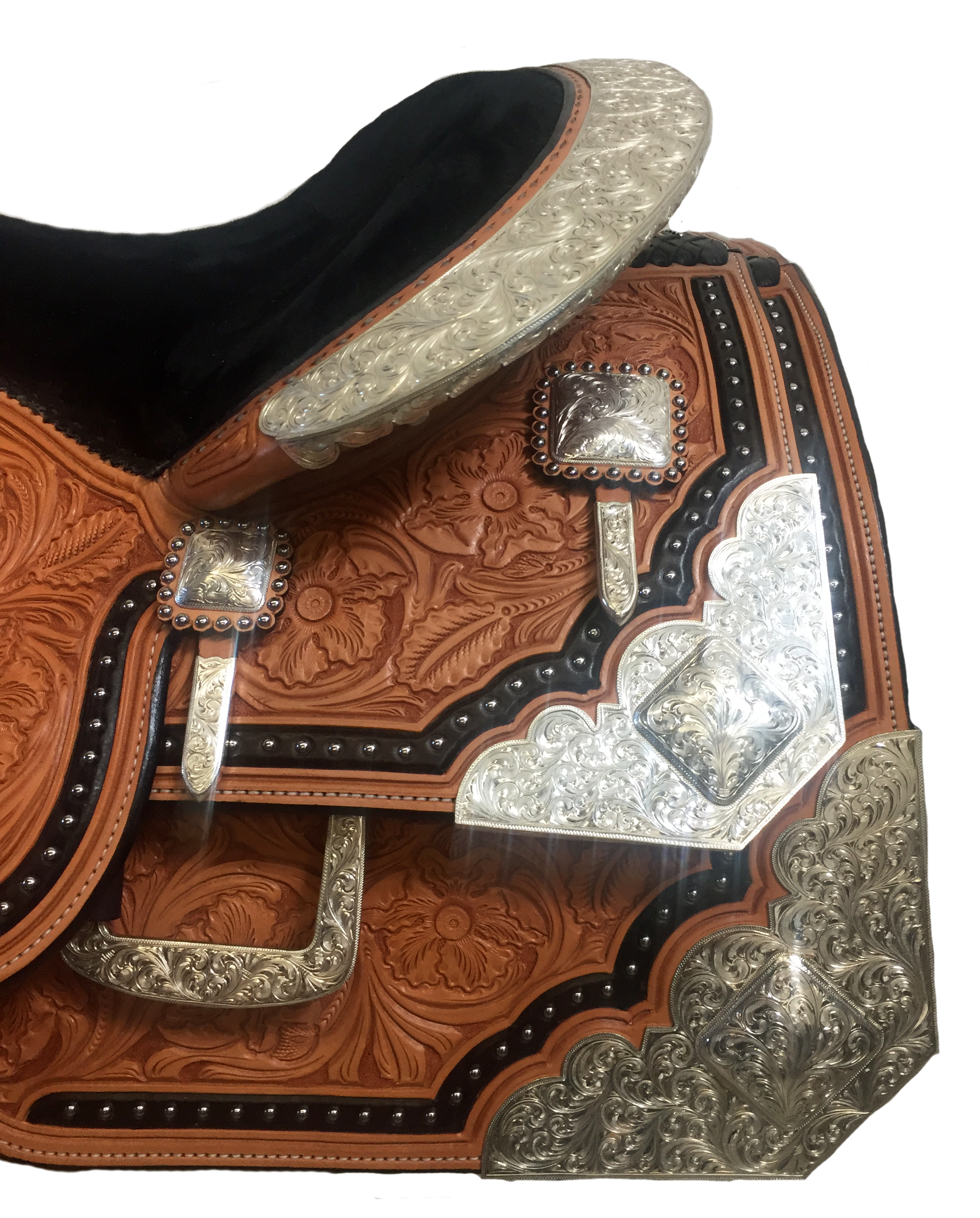 Wrapped silver cantle plate designed for premium custom western saddle decoration.