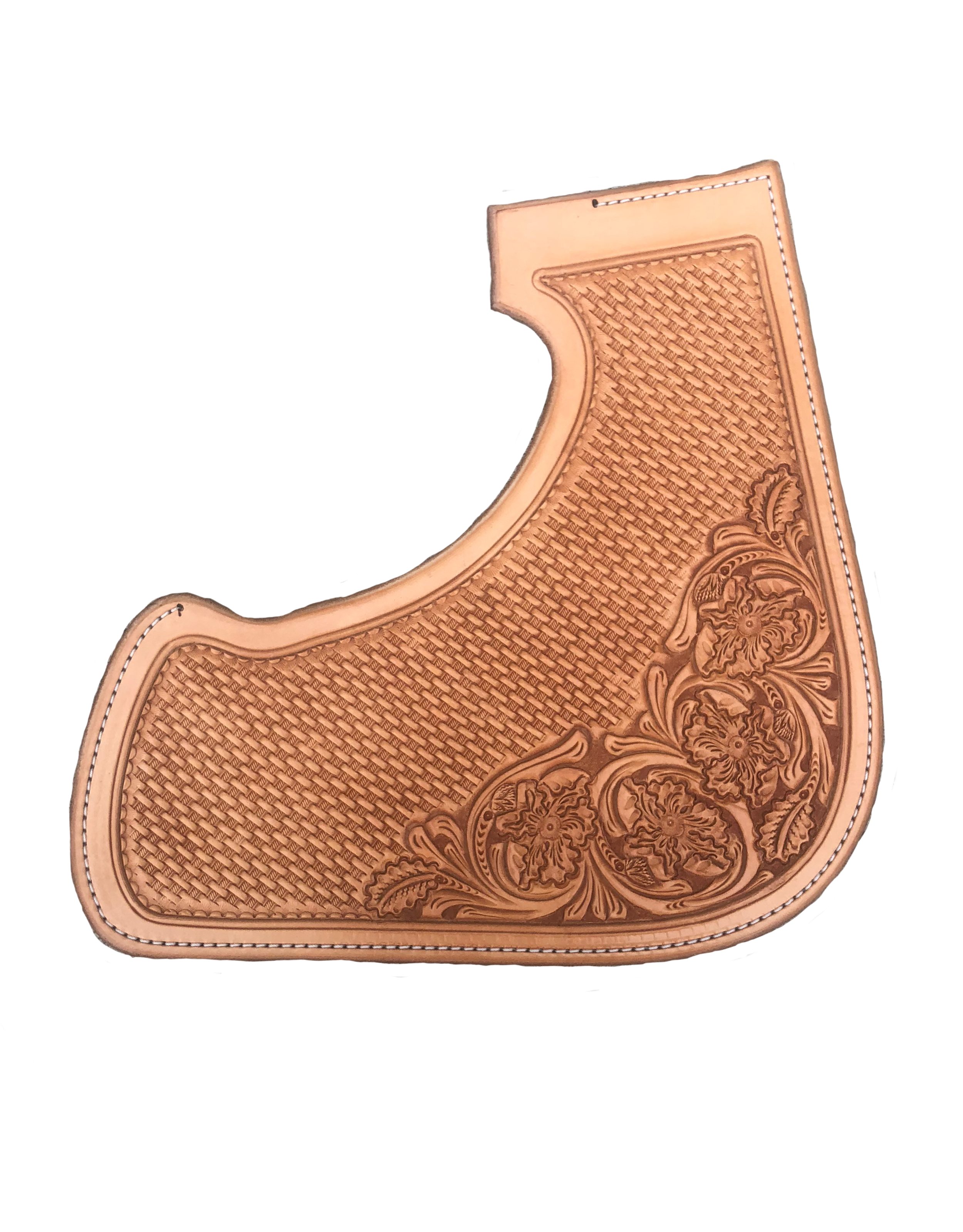 Extra small basket stamp with wild rose floral corners for custom saddles.